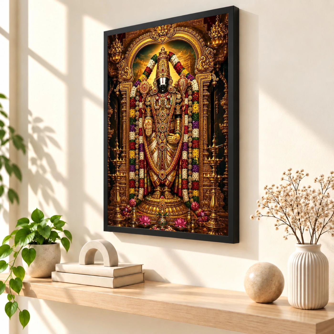 Tirupati Balaji Ornate Golden Temple Darshan Photo Frame, view 2