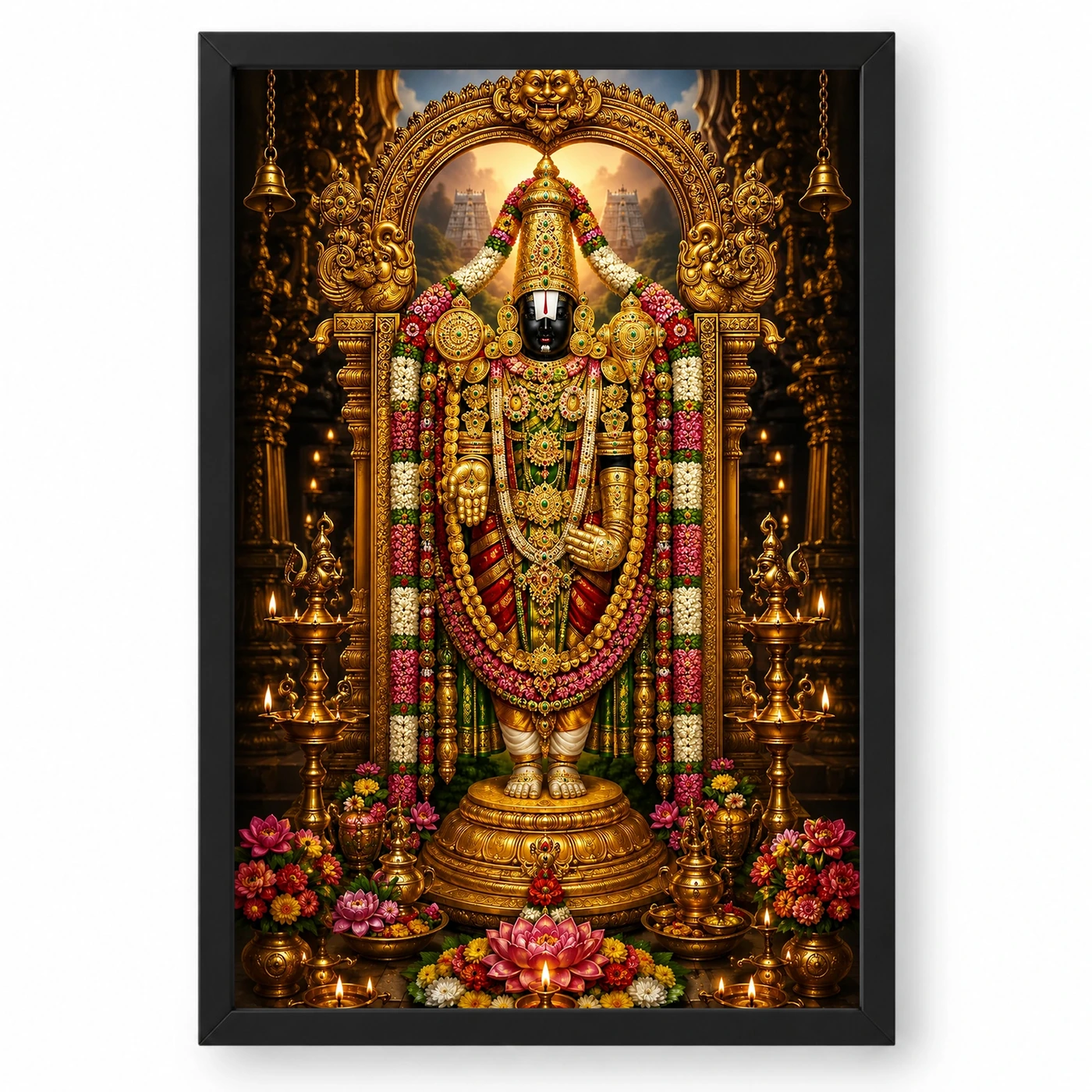 Tirupati Balaji Peaceful Home Mandir Composition Photo Frame