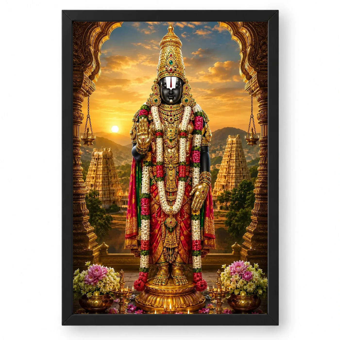 Tirupati Balaji Serene Sunrise Blessing Photo Frame