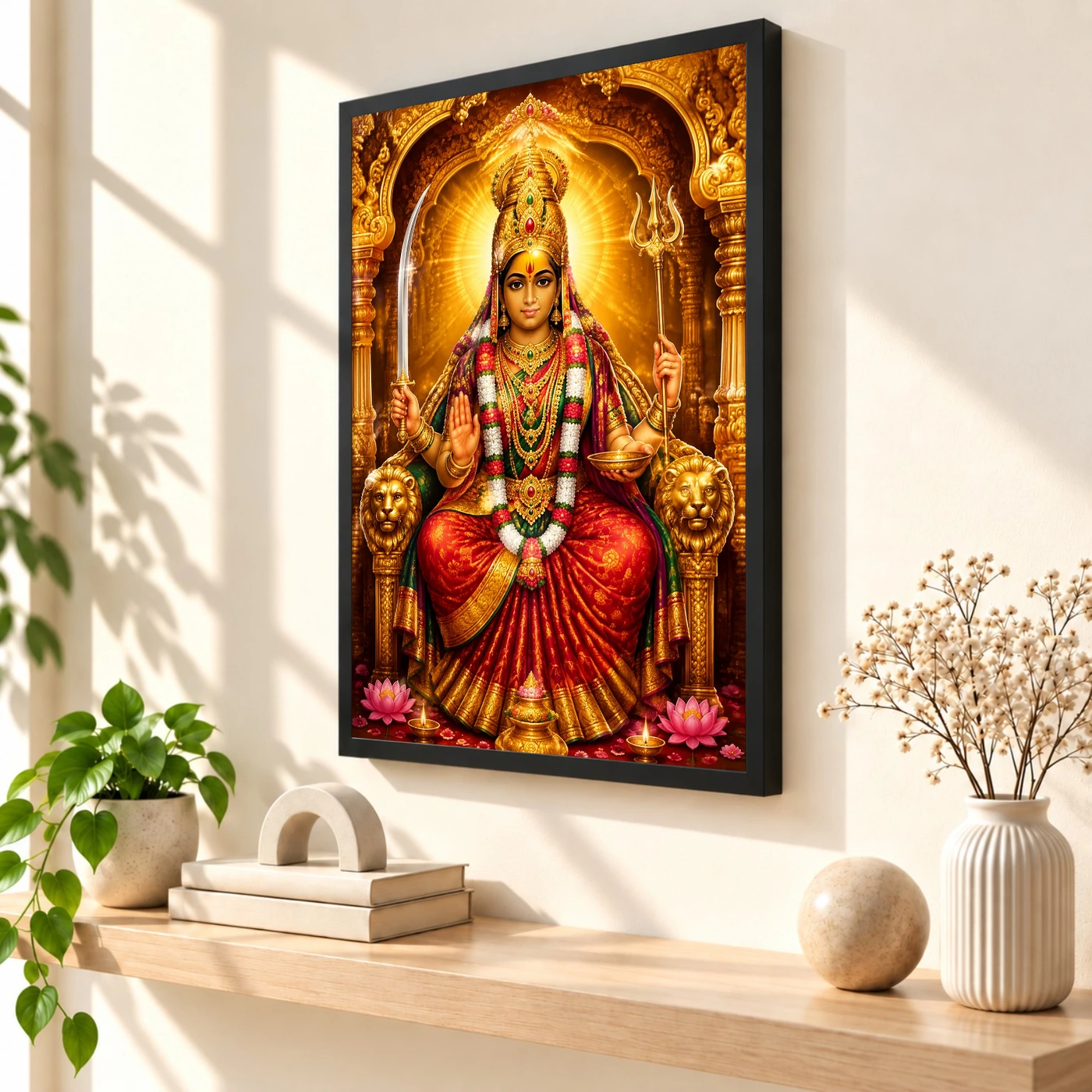 Tulja Bhavani Ornate Golden Temple Darshan Photo Frame, view 2