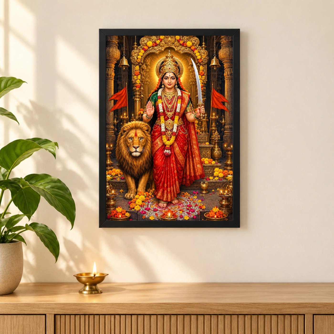 Tulja Bhavani Sword Lion Blessings Photo Frame, view 3