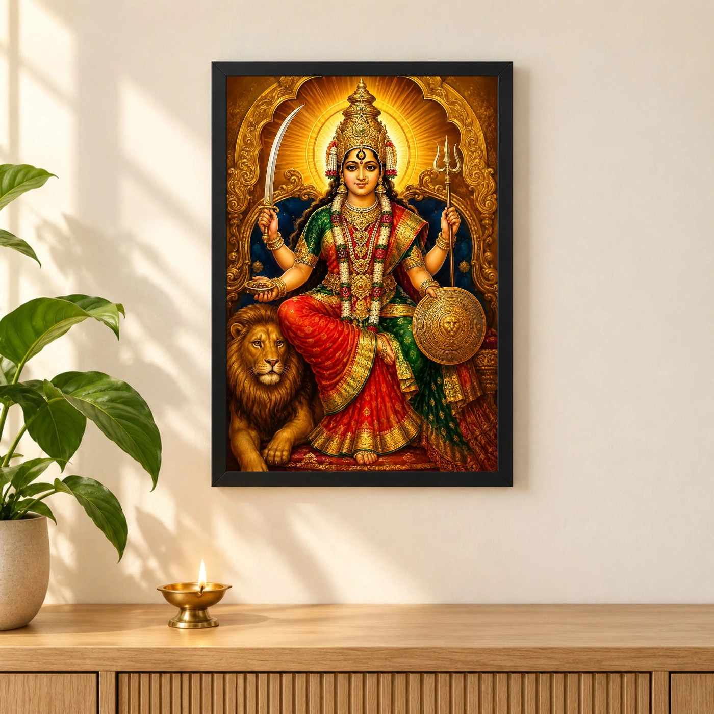Tulja Bhavani Traditional Indian Miniature-Inspired Devotional Art Photo Frame, view 3