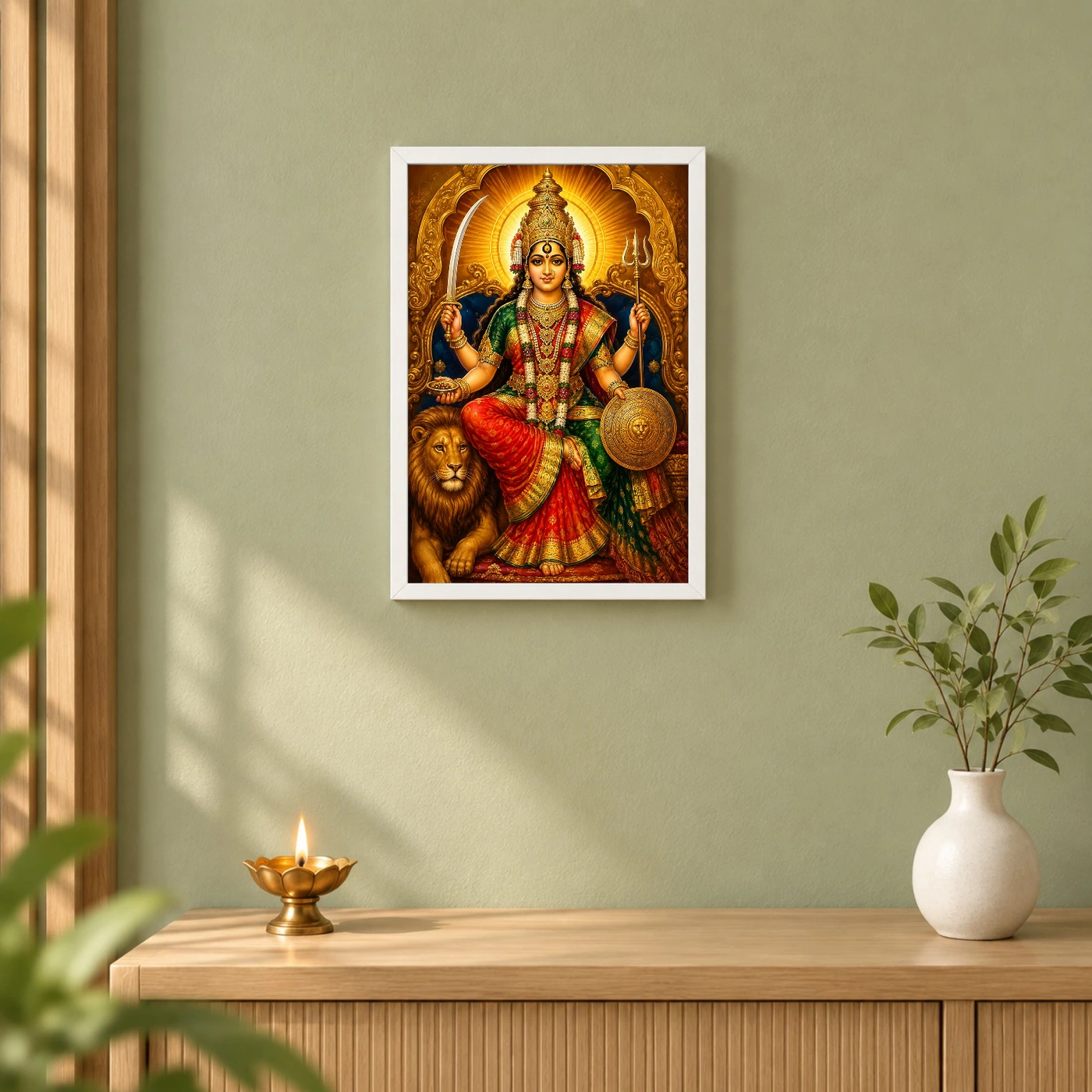 Tulja Bhavani Traditional Indian Miniature-Inspired Devotional Art Photo Frame, view 6