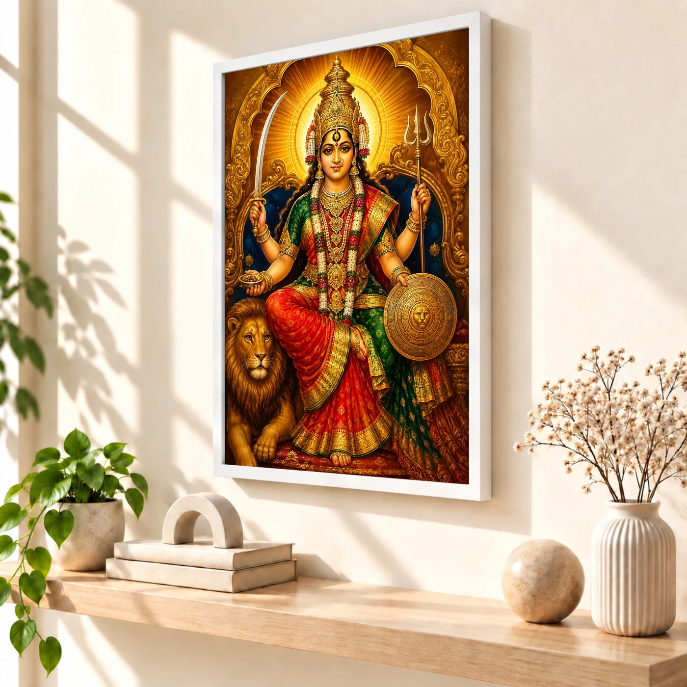 Tulja Bhavani Traditional Indian Miniature-Inspired Devotional Art Photo Frame, view 7