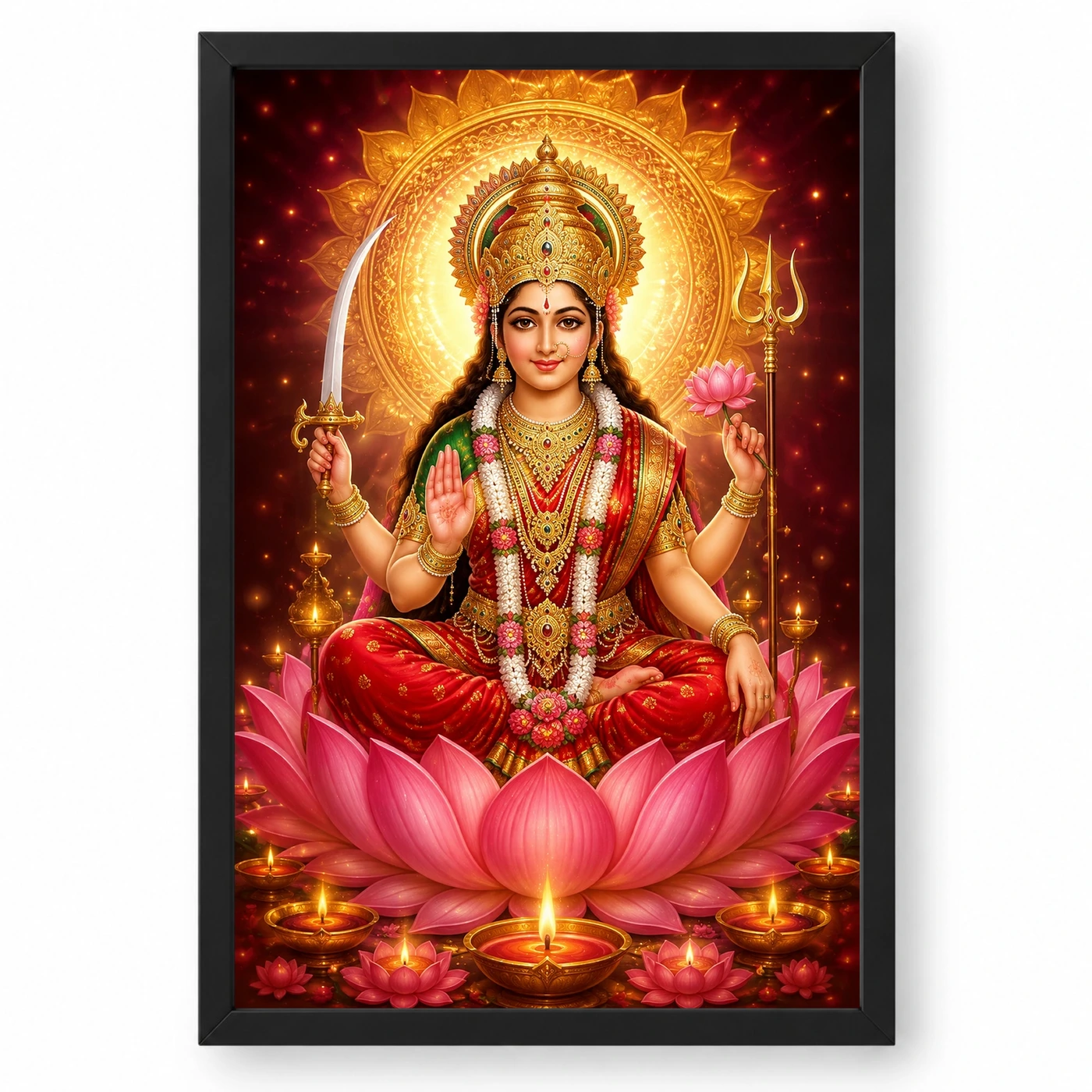 Vaishno Devi Lotus And Diya Radiance Photo Frame