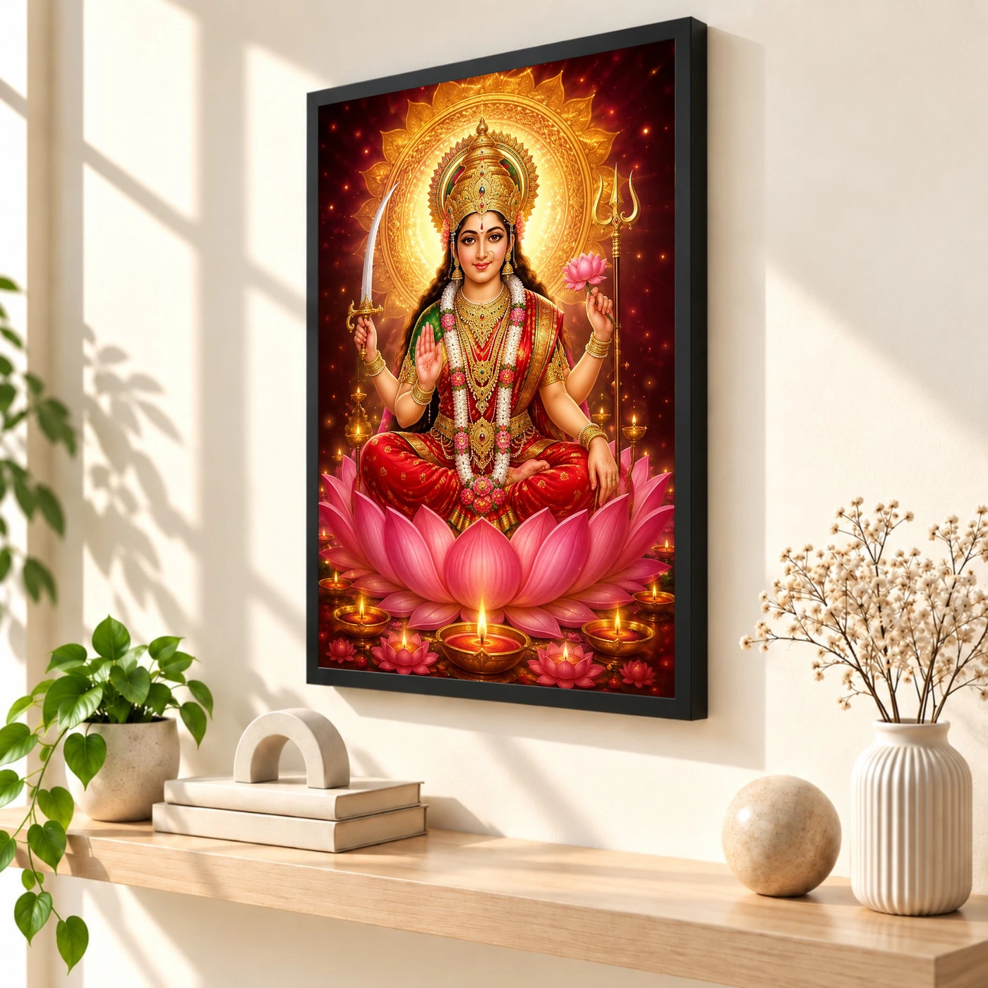 Vaishno Devi Lotus And Diya Radiance Photo Frame, view 2