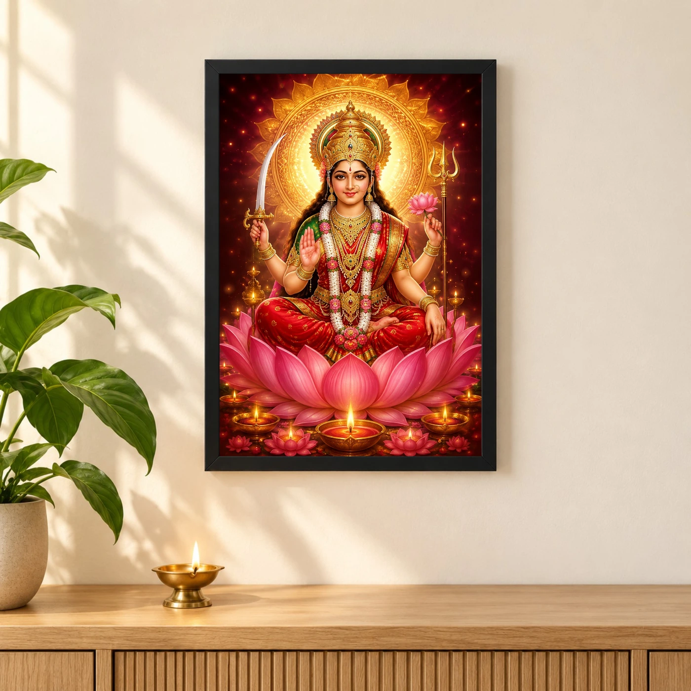 Vaishno Devi Lotus And Diya Radiance Photo Frame, view 3