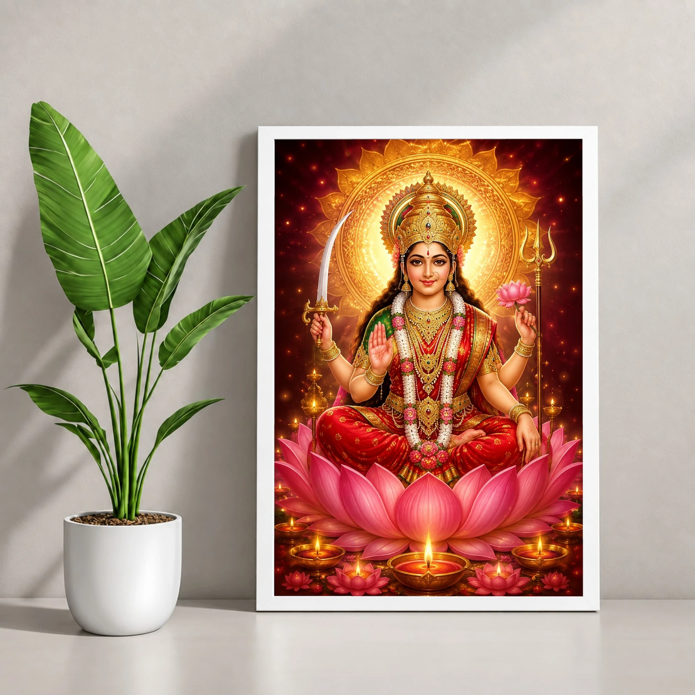 Vaishno Devi Lotus And Diya Radiance Photo Frame, view 4