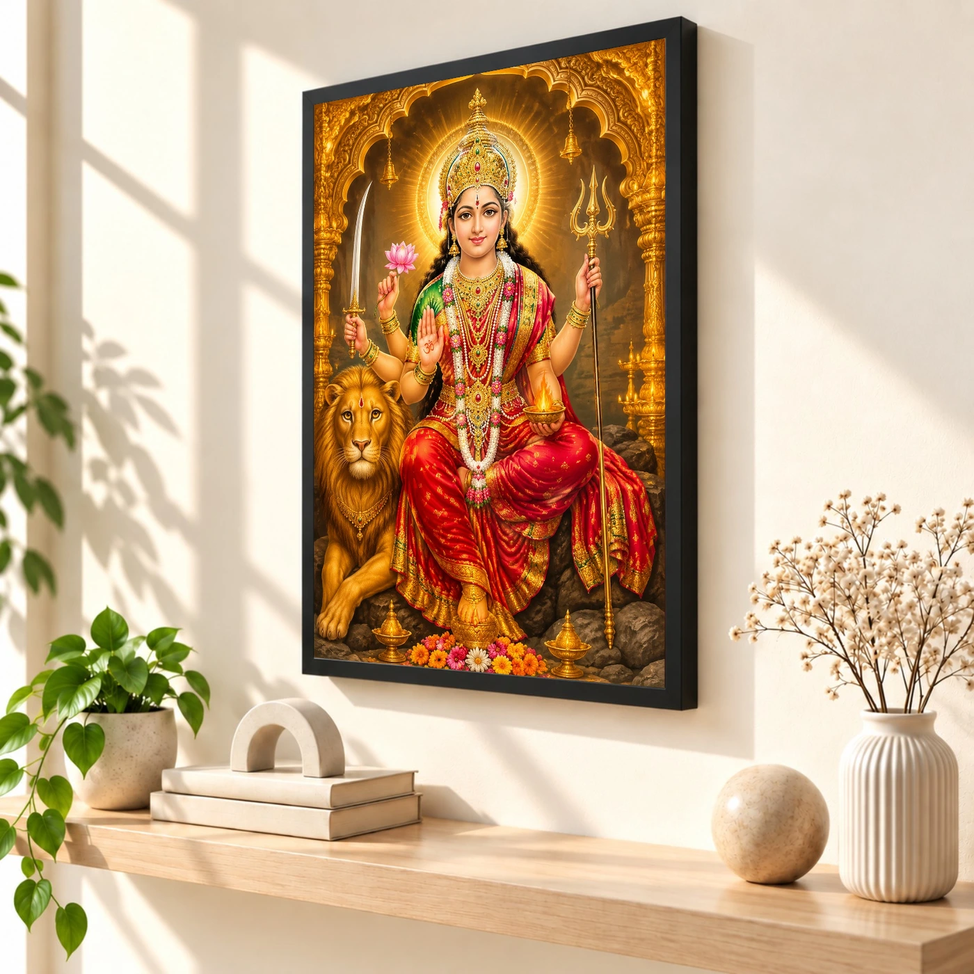 Vaishno Devi Ornate Golden Temple Darshan Photo Frame, view 2
