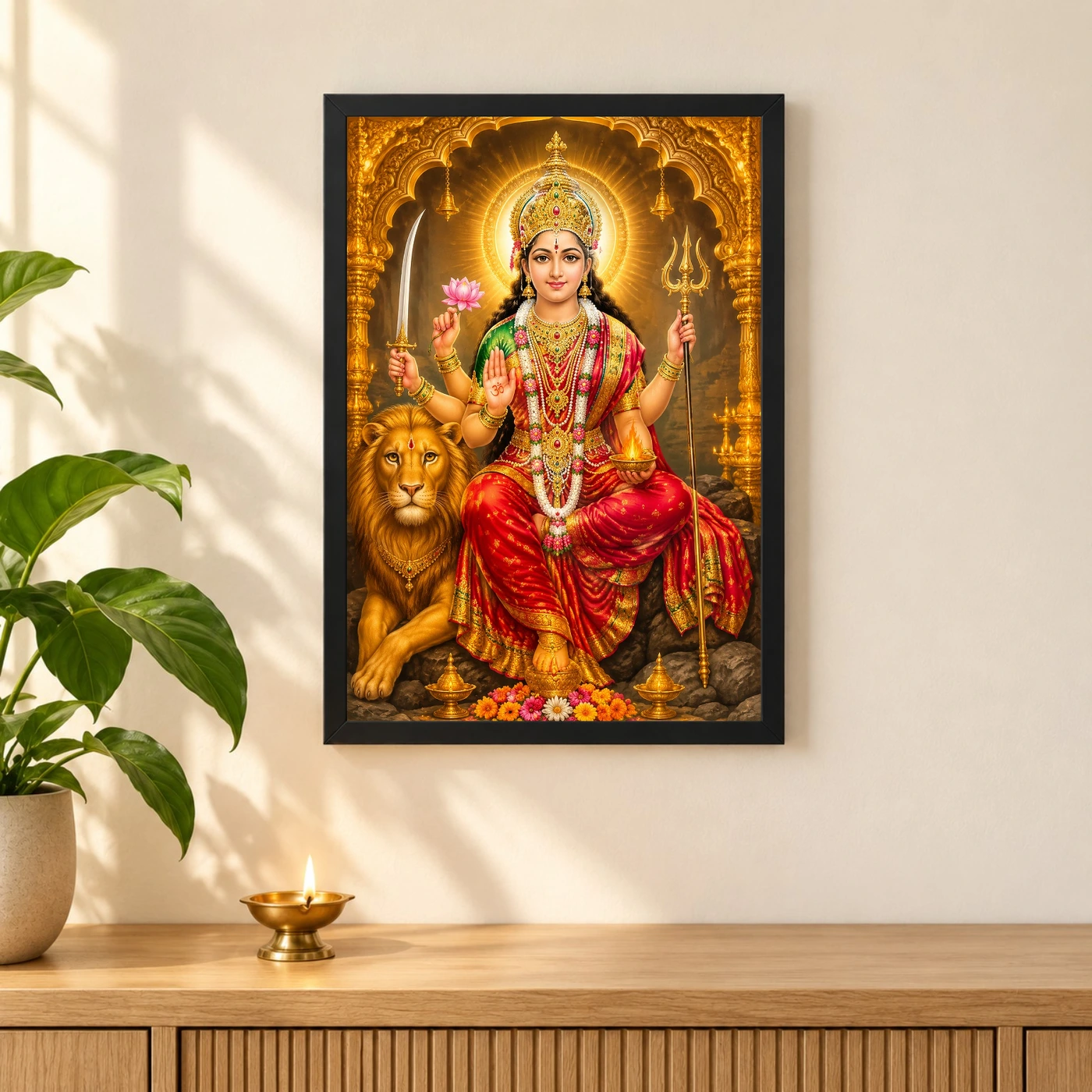 Vaishno Devi Ornate Golden Temple Darshan Photo Frame, view 3