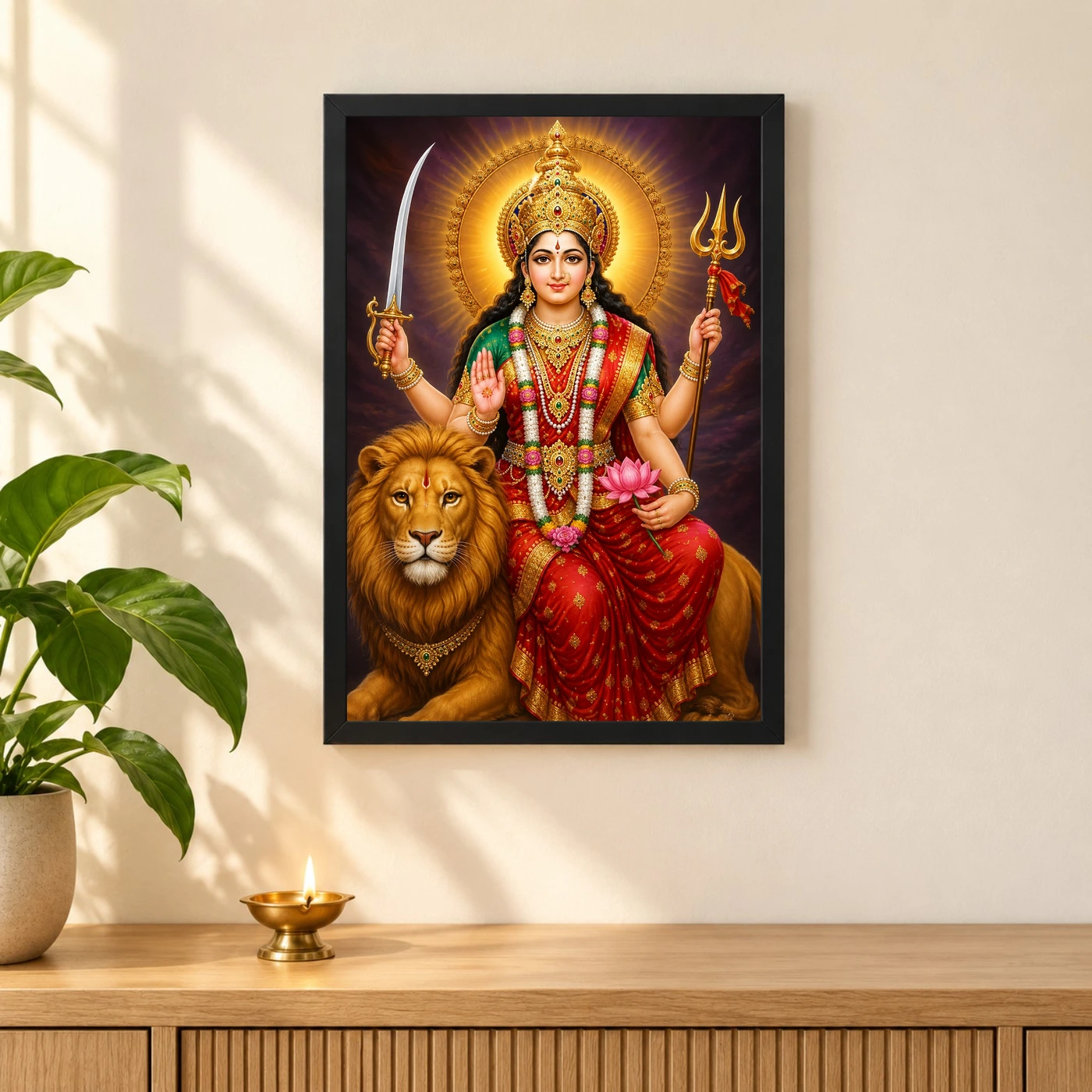 Vaishno Devi Peaceful Home Mandir Composition Photo Frame, view 3