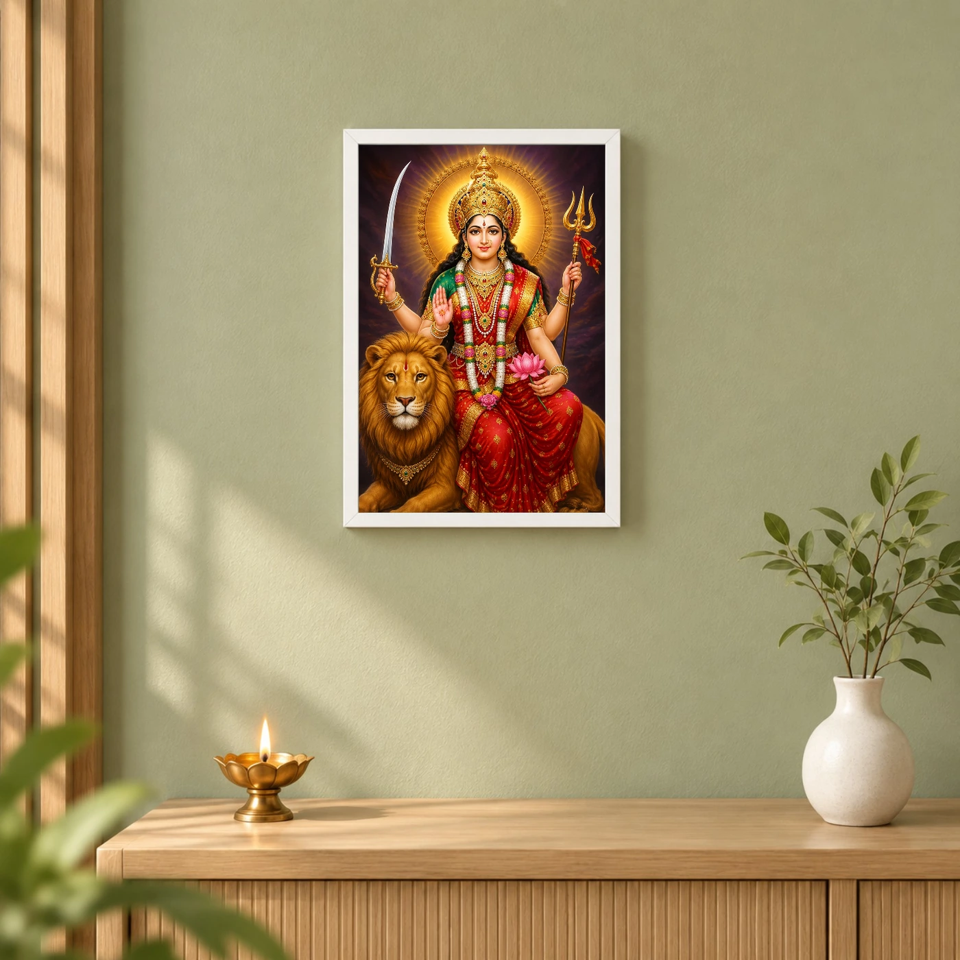 Vaishno Devi Peaceful Home Mandir Composition Photo Frame, view 6