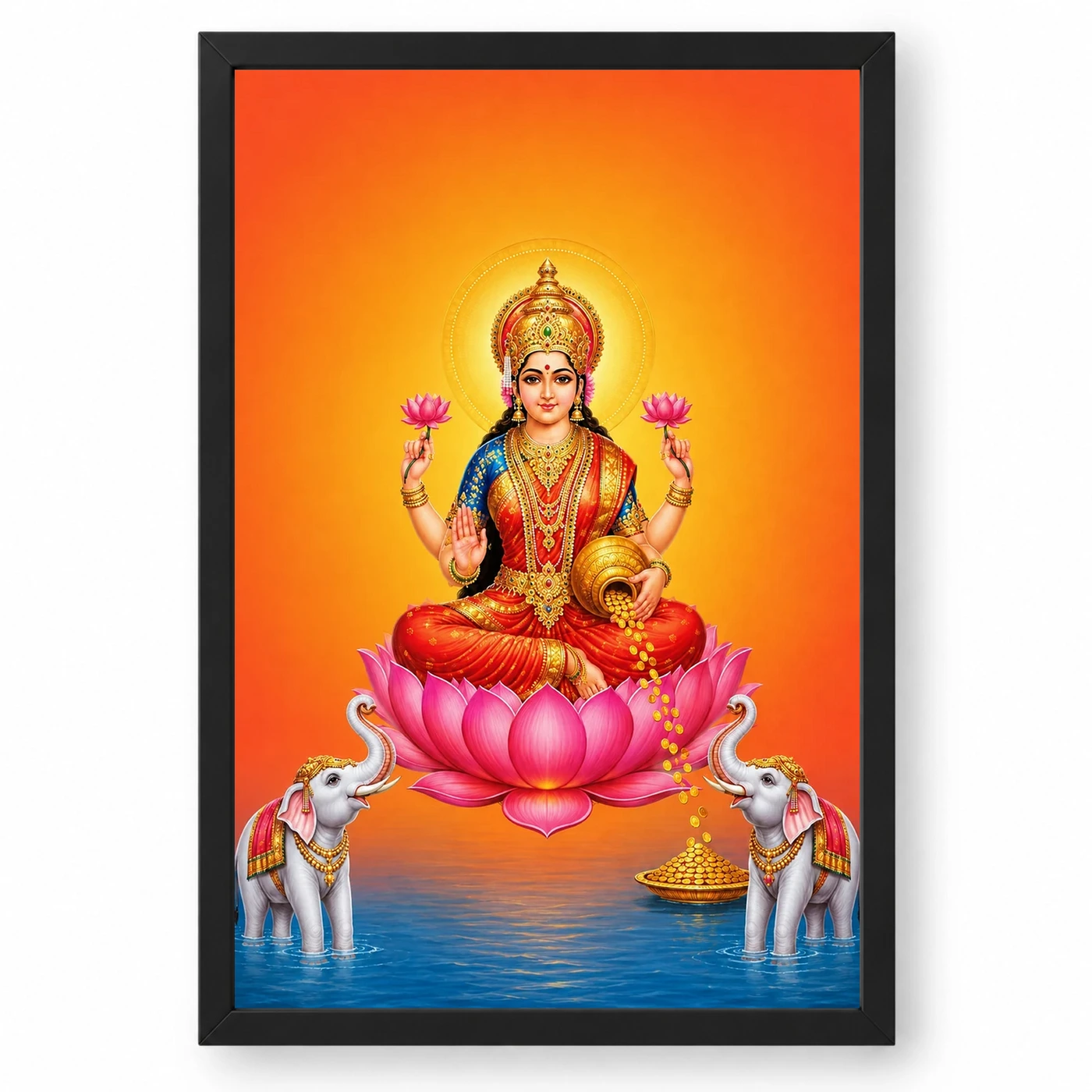 Varalakshmi Photo Frame with Elephant Guardians – Orange Art