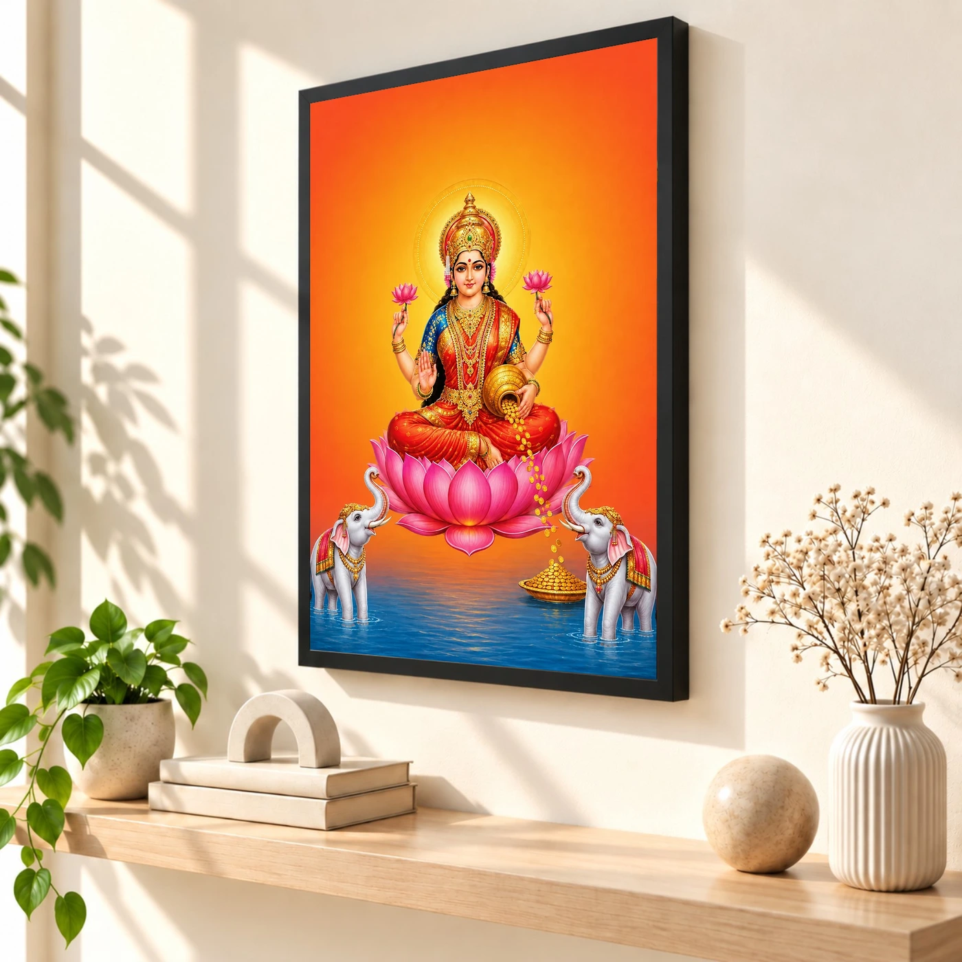 Varalakshmi Photo Frame with Elephant Guardians – Orange Art, view 2