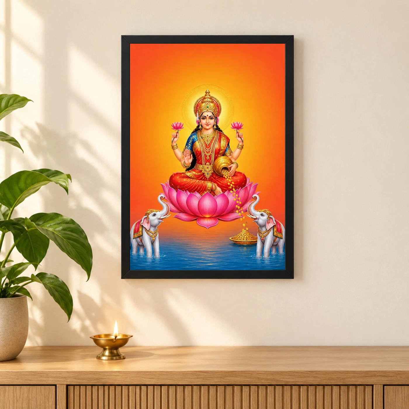 Varalakshmi Photo Frame with Elephant Guardians – Orange Art, view 3