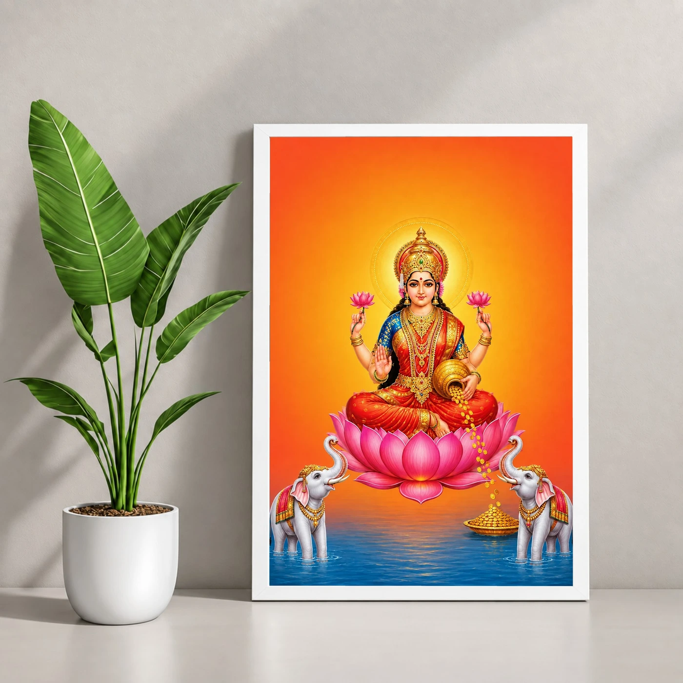 Varalakshmi Photo Frame with Elephant Guardians – Orange Art, view 4