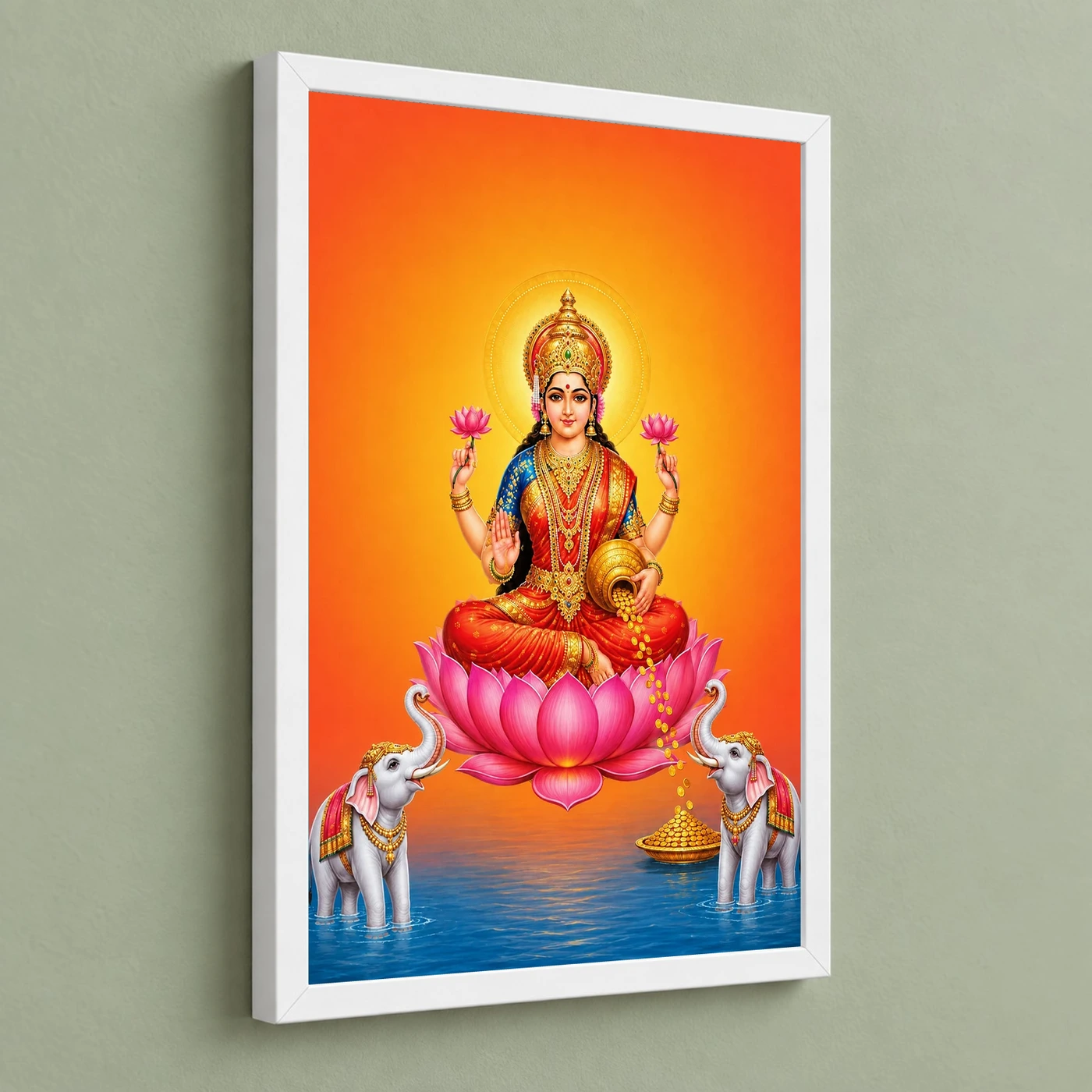 Varalakshmi Photo Frame with Elephant Guardians – Orange Art, view 5