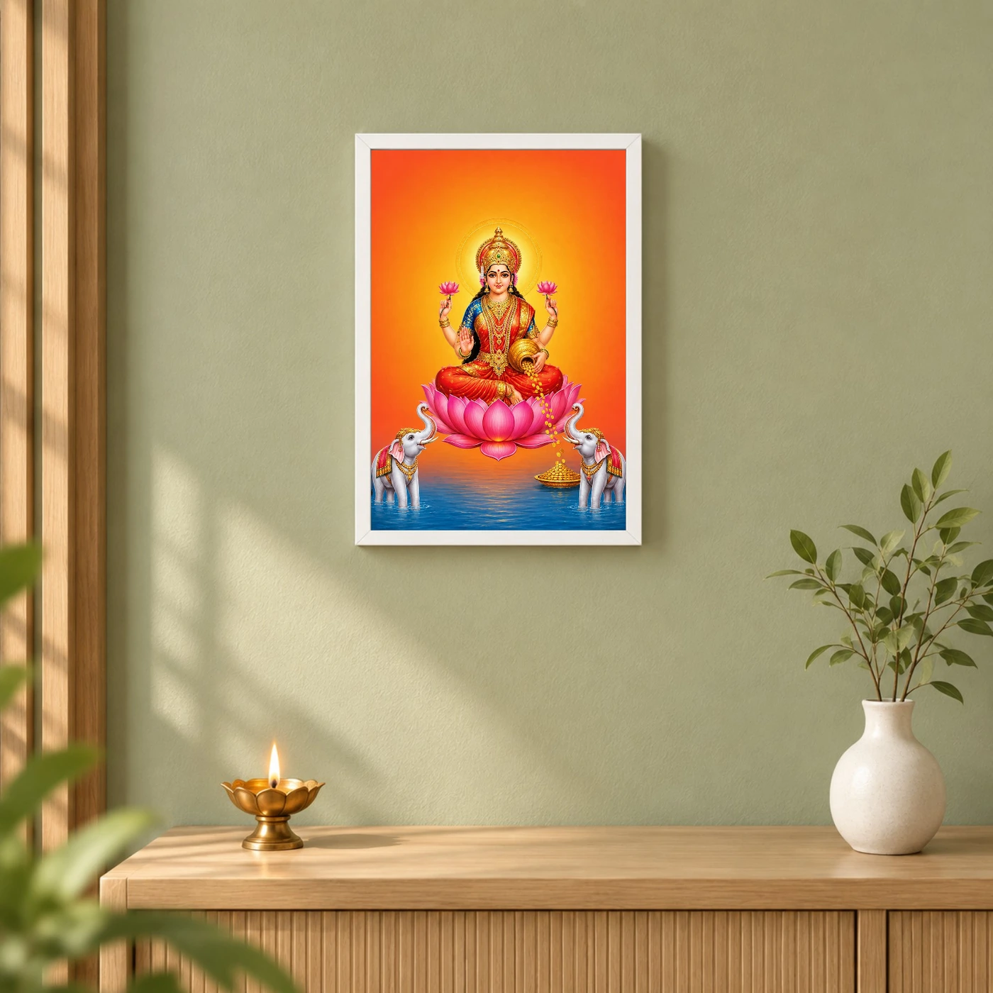 Varalakshmi Photo Frame with Elephant Guardians – Orange Art, view 6