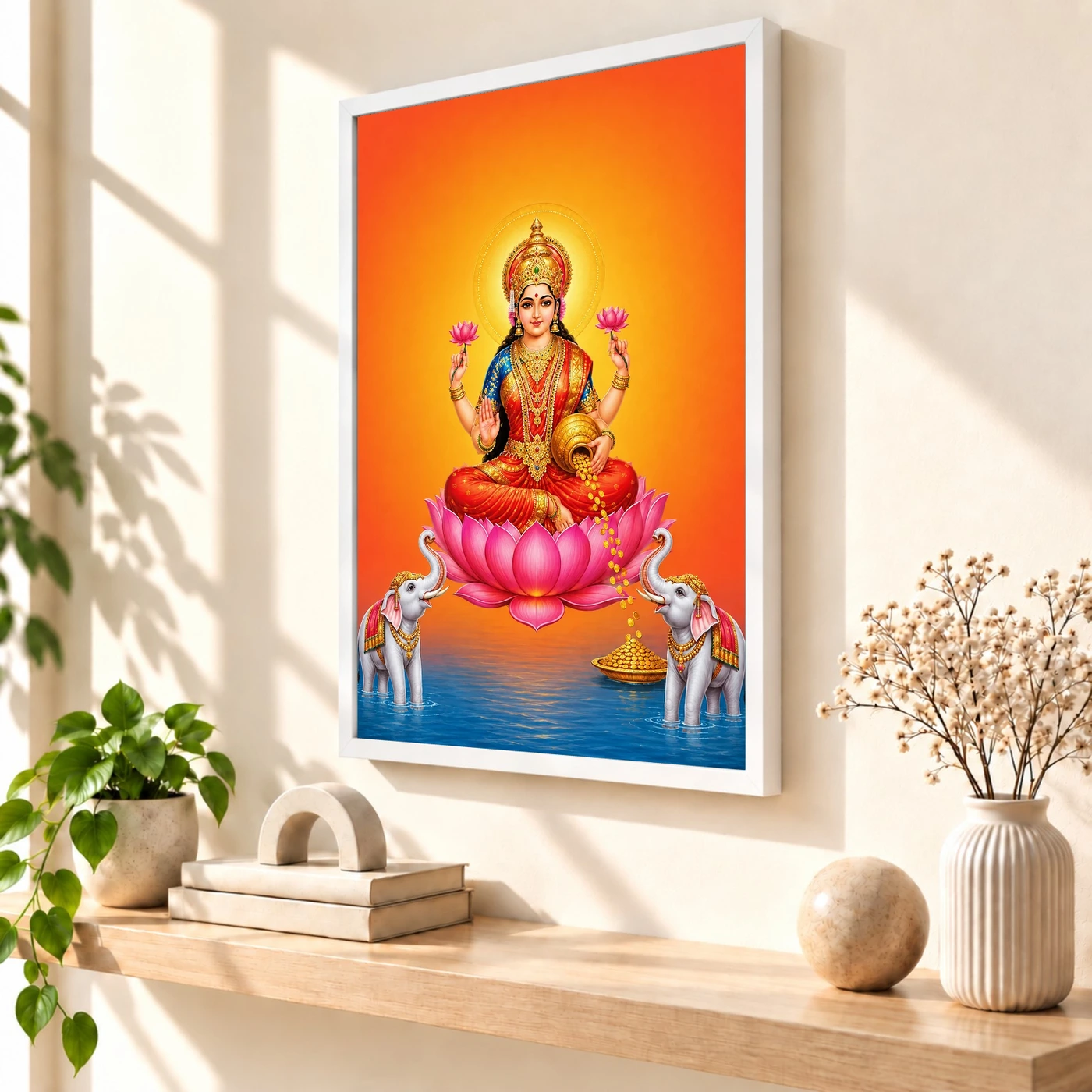 Varalakshmi Photo Frame with Elephant Guardians – Orange Art, view 7