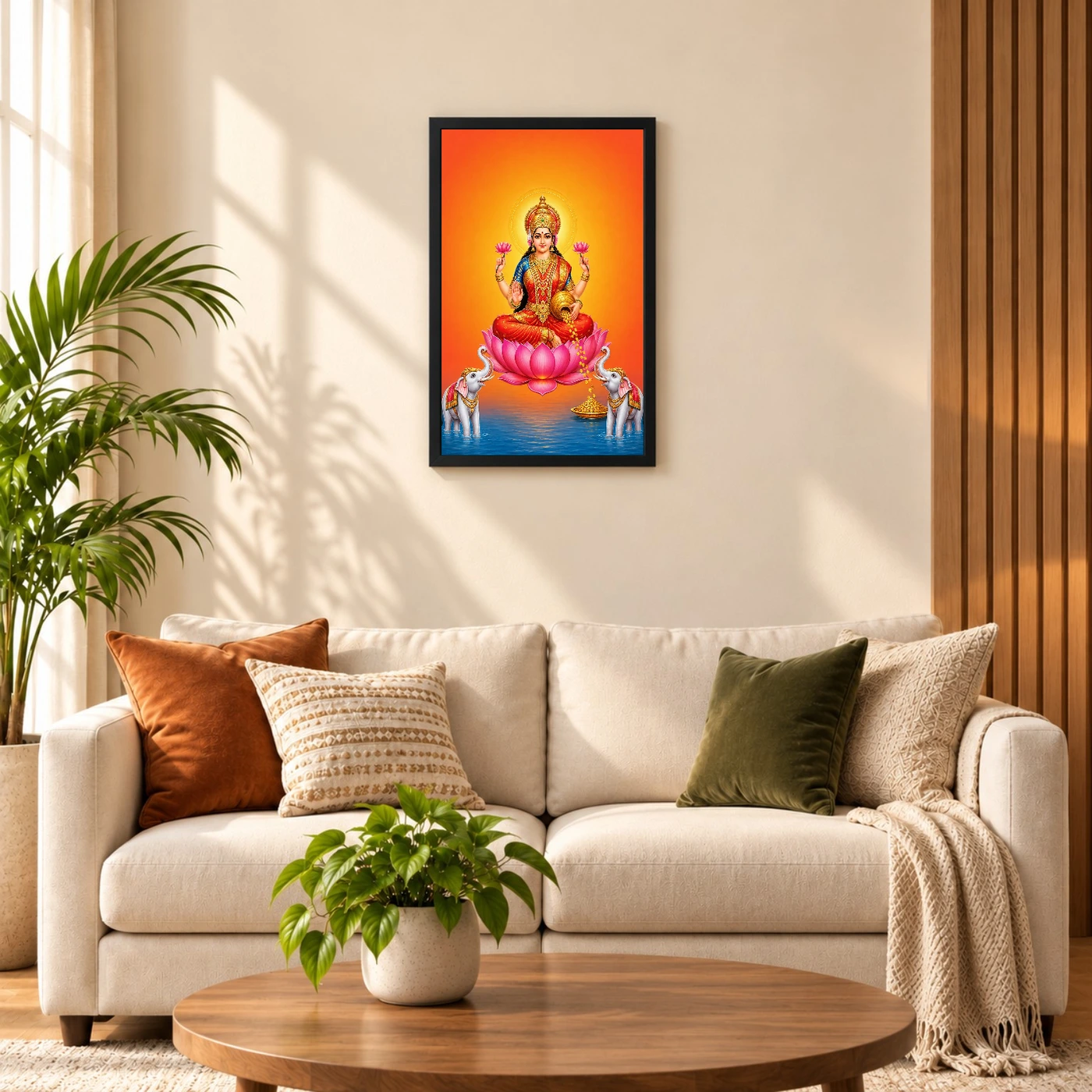 Varalakshmi Photo Frame with Elephant Guardians – Orange Art, view 8