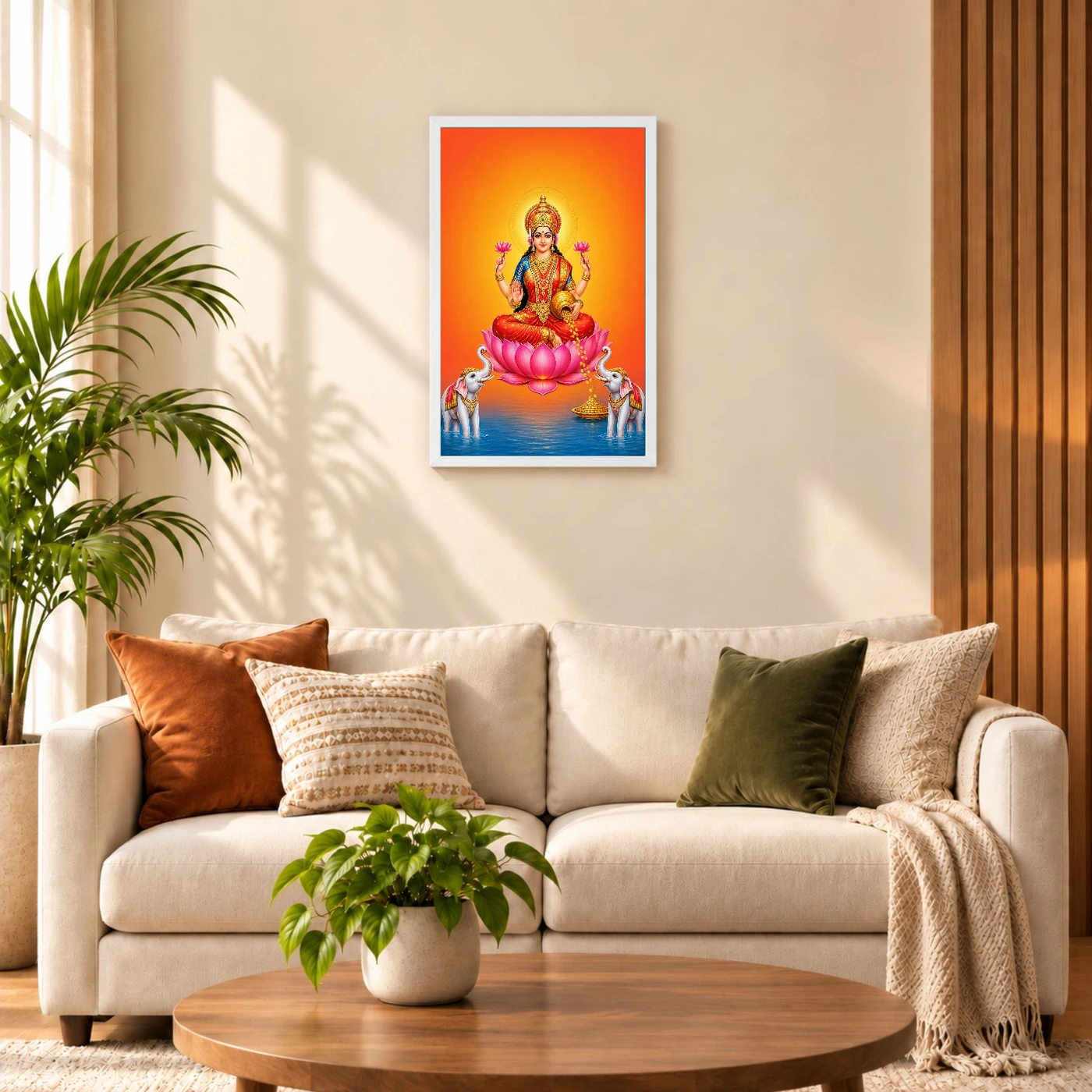Varalakshmi Photo Frame with Elephant Guardians – Orange Art, view 9