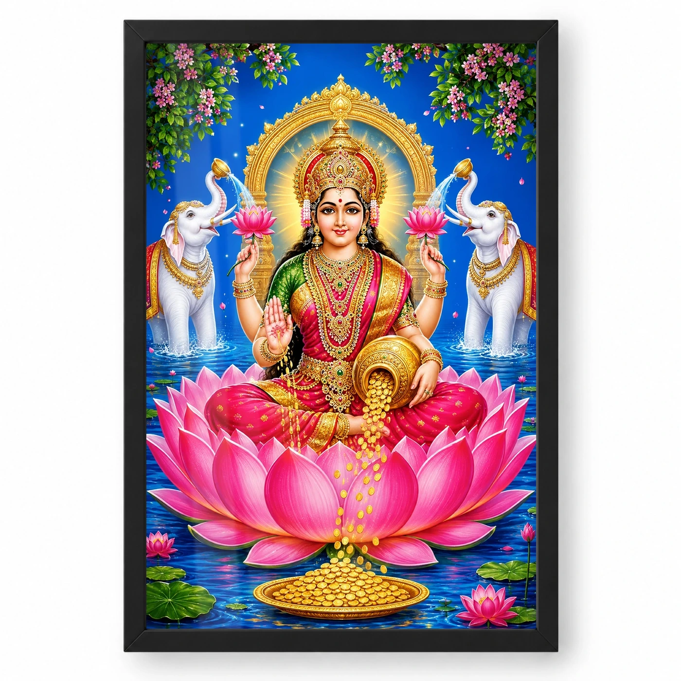 Varalakshmi Photo Frame with Elephants and Lotus