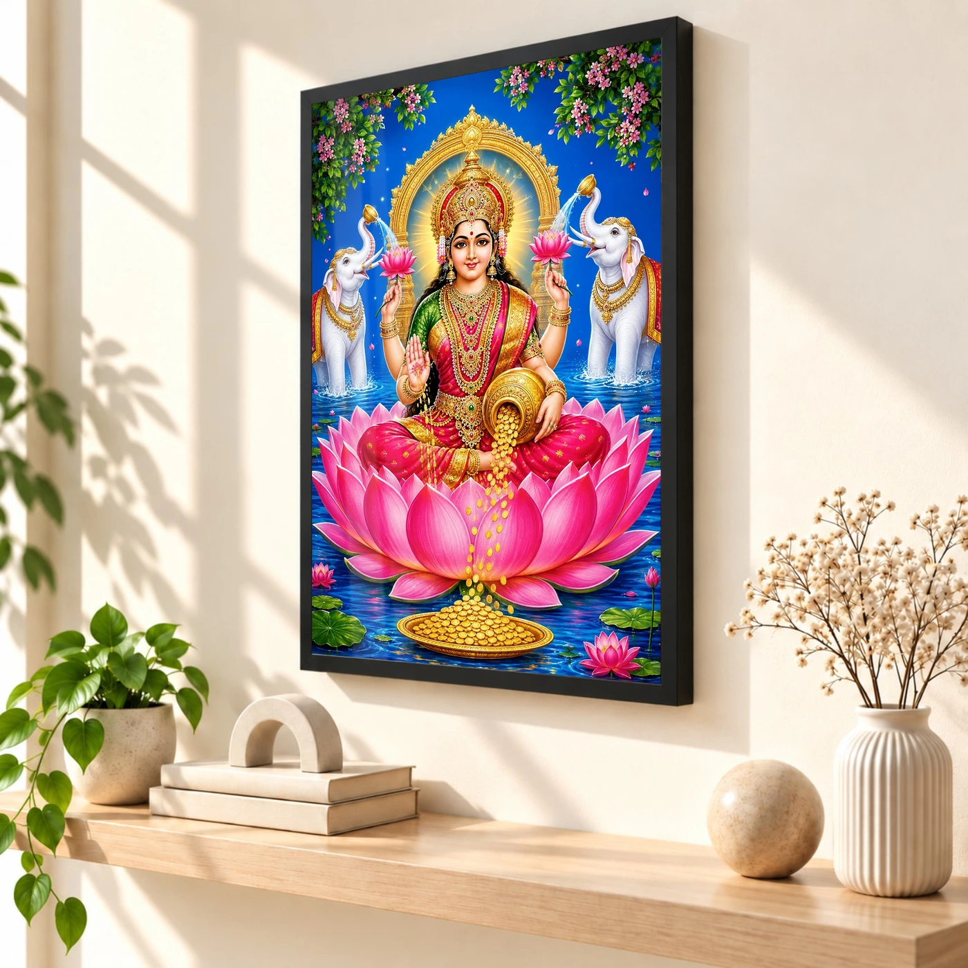 Varalakshmi Photo Frame with Elephants and Lotus, view 2