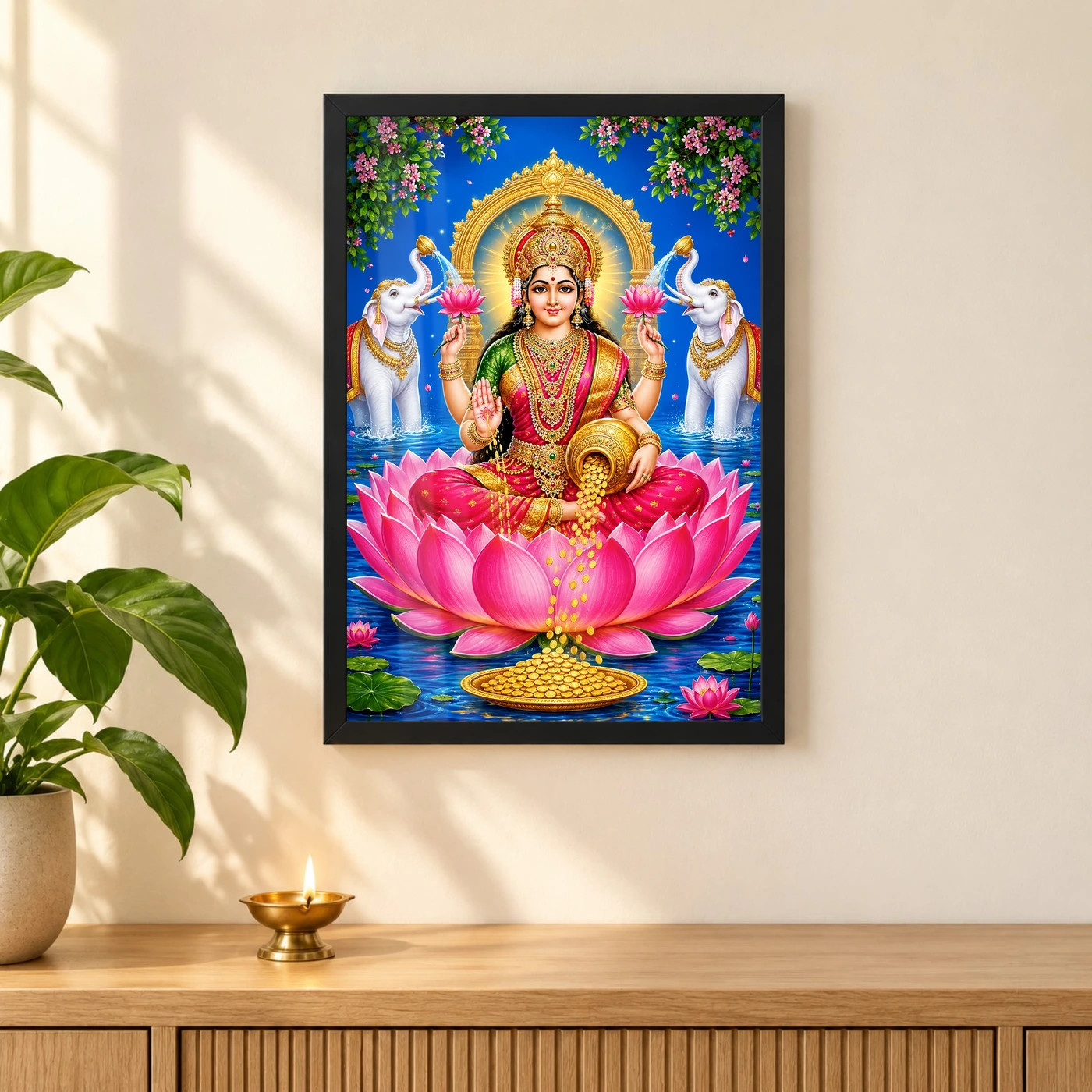 Varalakshmi Photo Frame with Elephants and Lotus, view 3