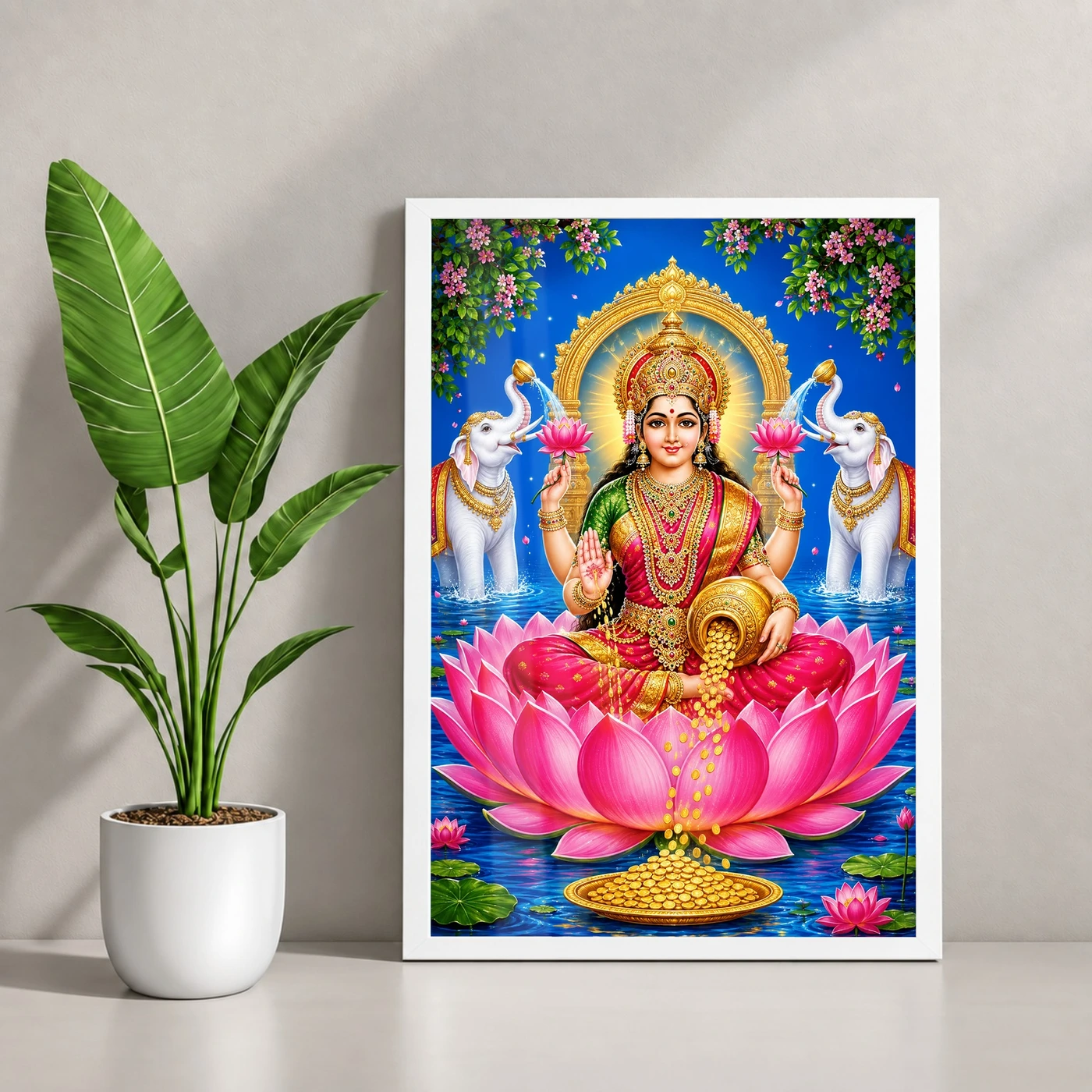 Varalakshmi Photo Frame with Elephants and Lotus, view 4