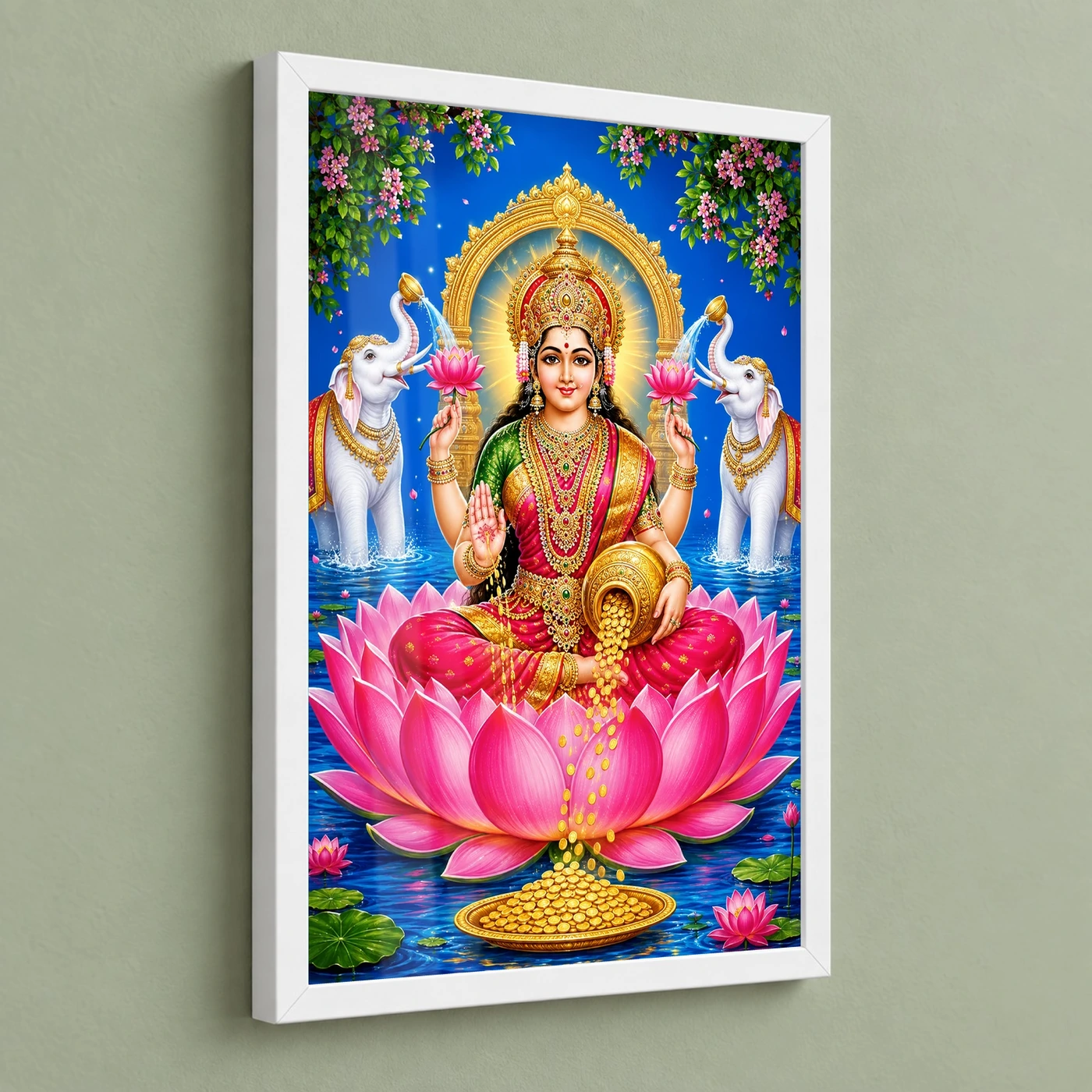 Varalakshmi Photo Frame with Elephants and Lotus, view 5