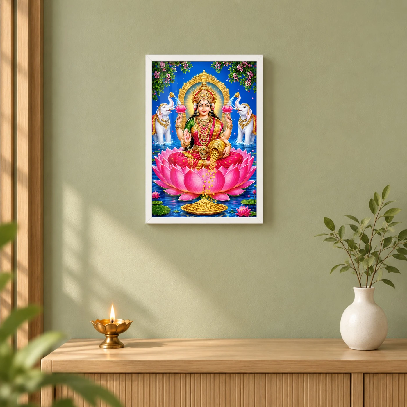 Varalakshmi Photo Frame with Elephants and Lotus, view 6