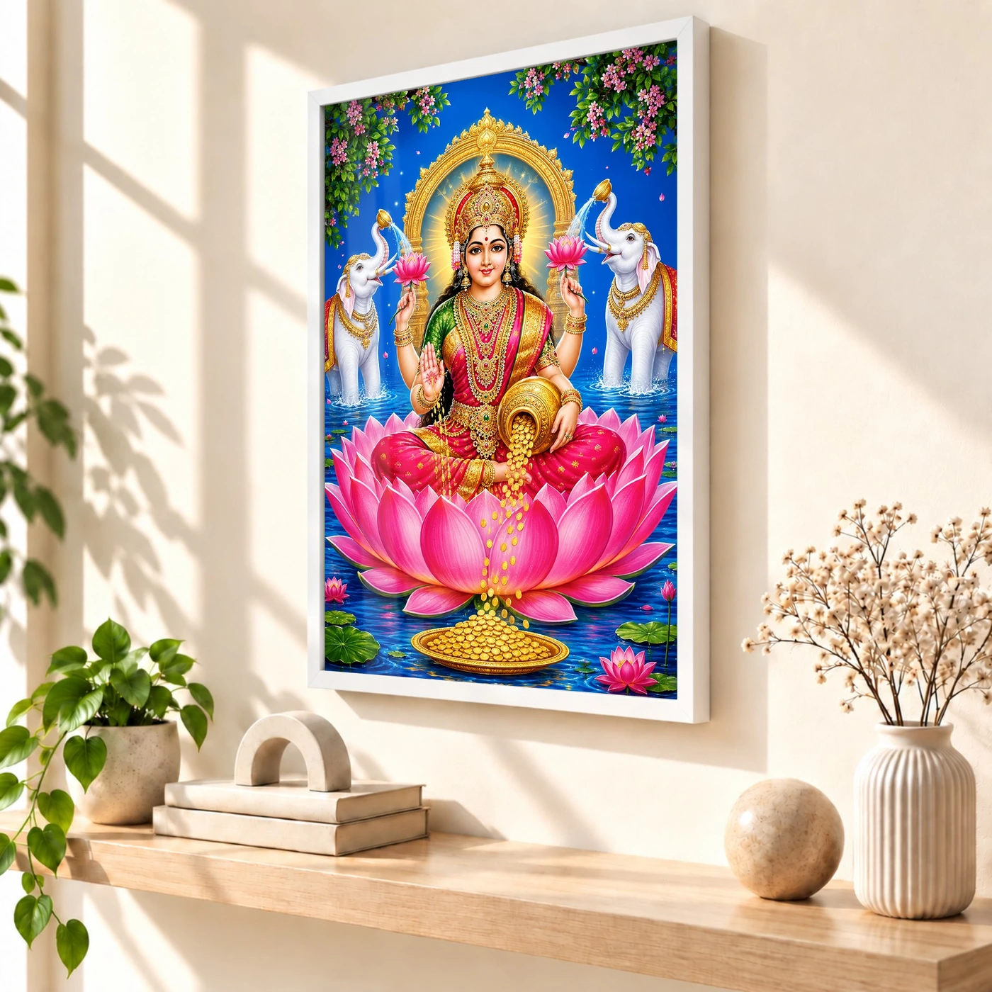 Varalakshmi Photo Frame with Elephants and Lotus, view 7