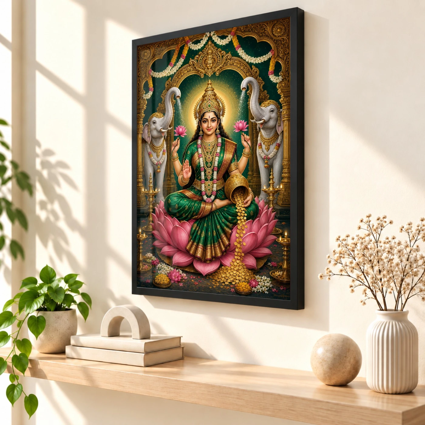 Varalakshmi Photo Frame with Elephants – Royal Emerald Art, view 2