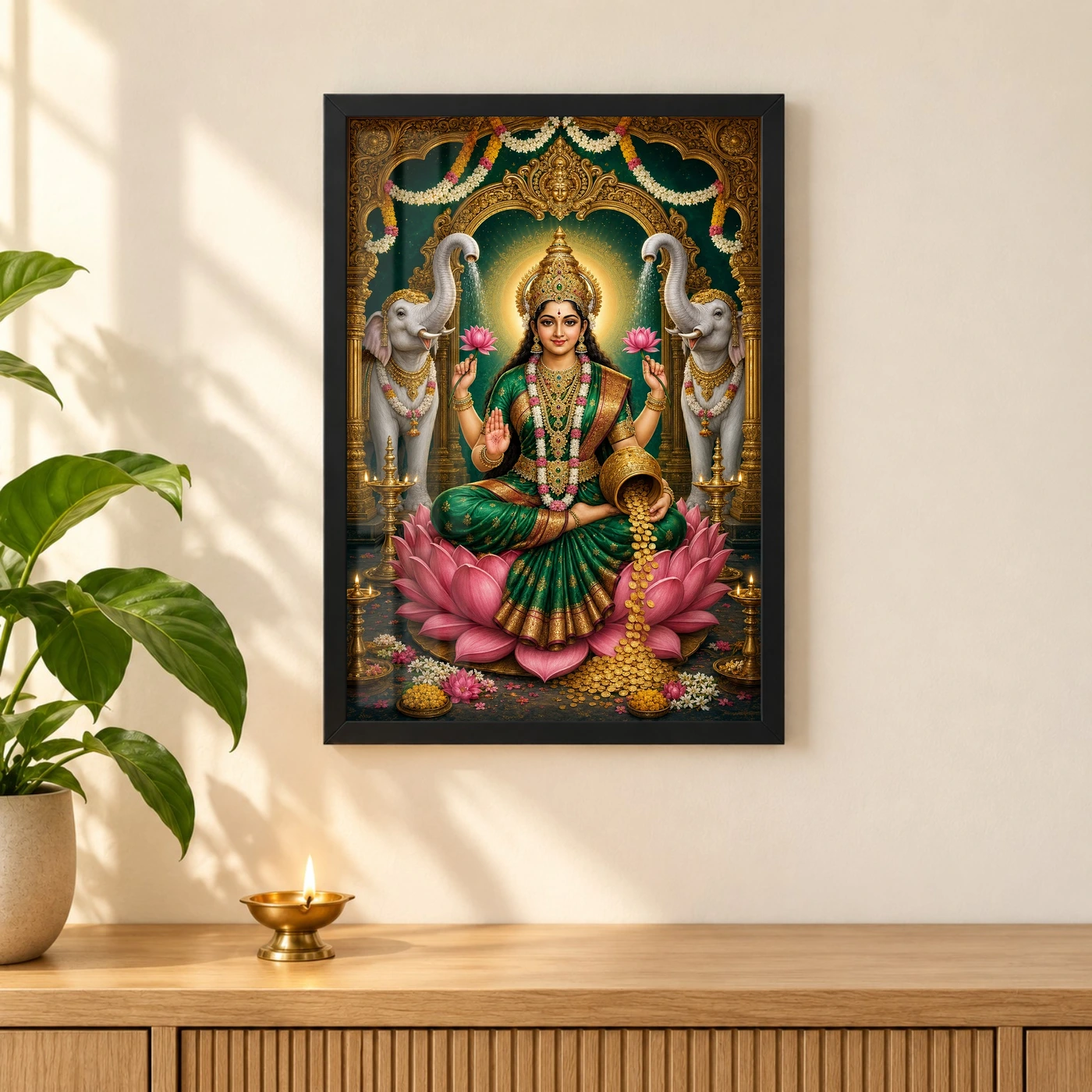 Varalakshmi Photo Frame with Elephants – Royal Emerald Art, view 3