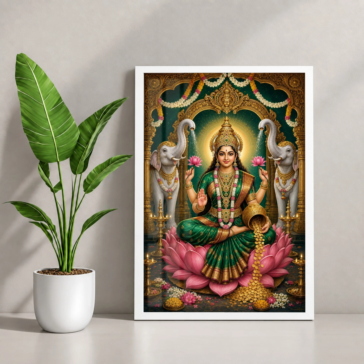 Varalakshmi Photo Frame with Elephants – Royal Emerald Art, view 4