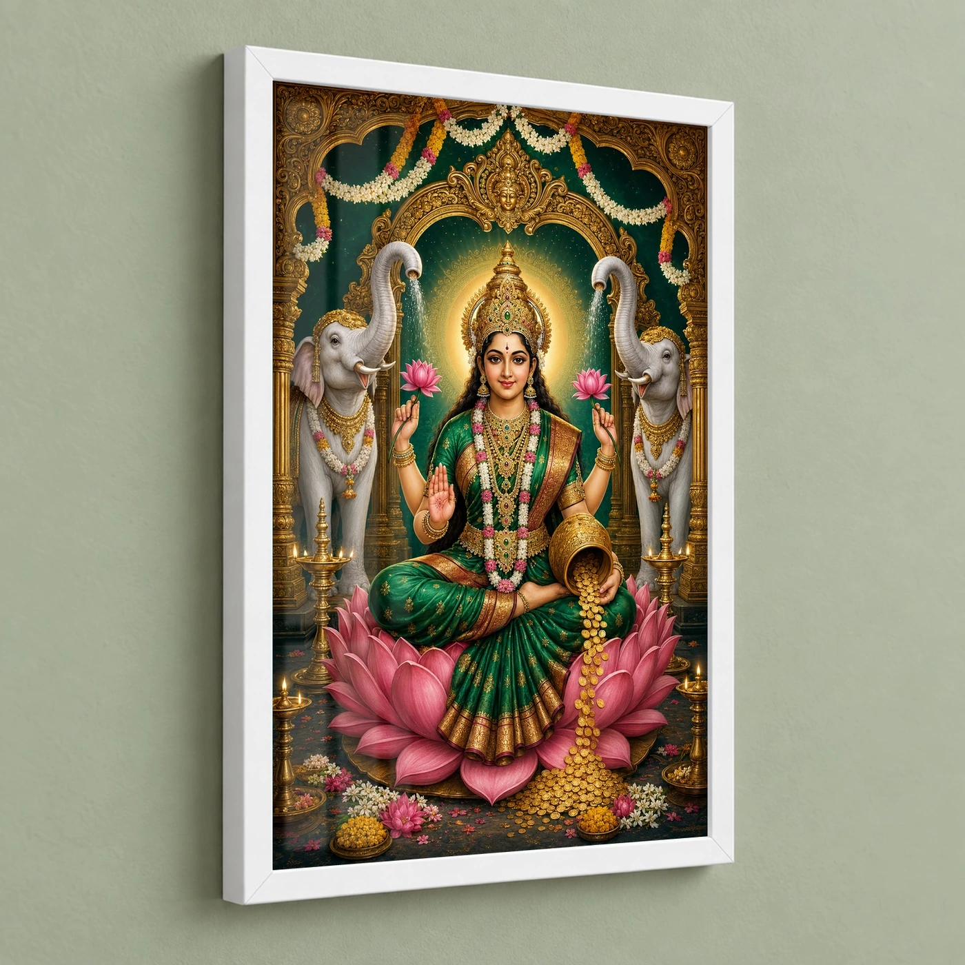 Varalakshmi Photo Frame with Elephants – Royal Emerald Art, view 5