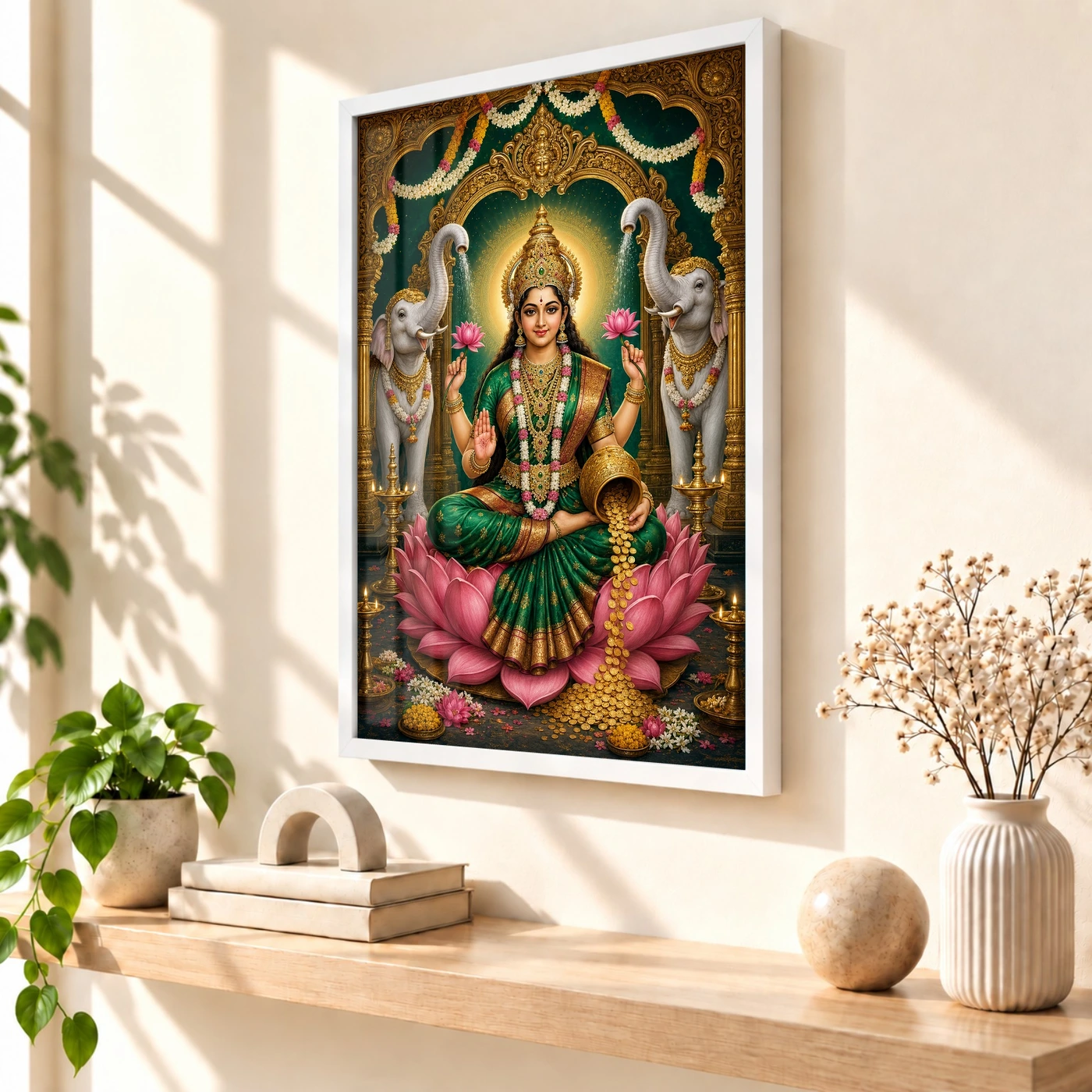 Varalakshmi Photo Frame with Elephants – Royal Emerald Art, view 7