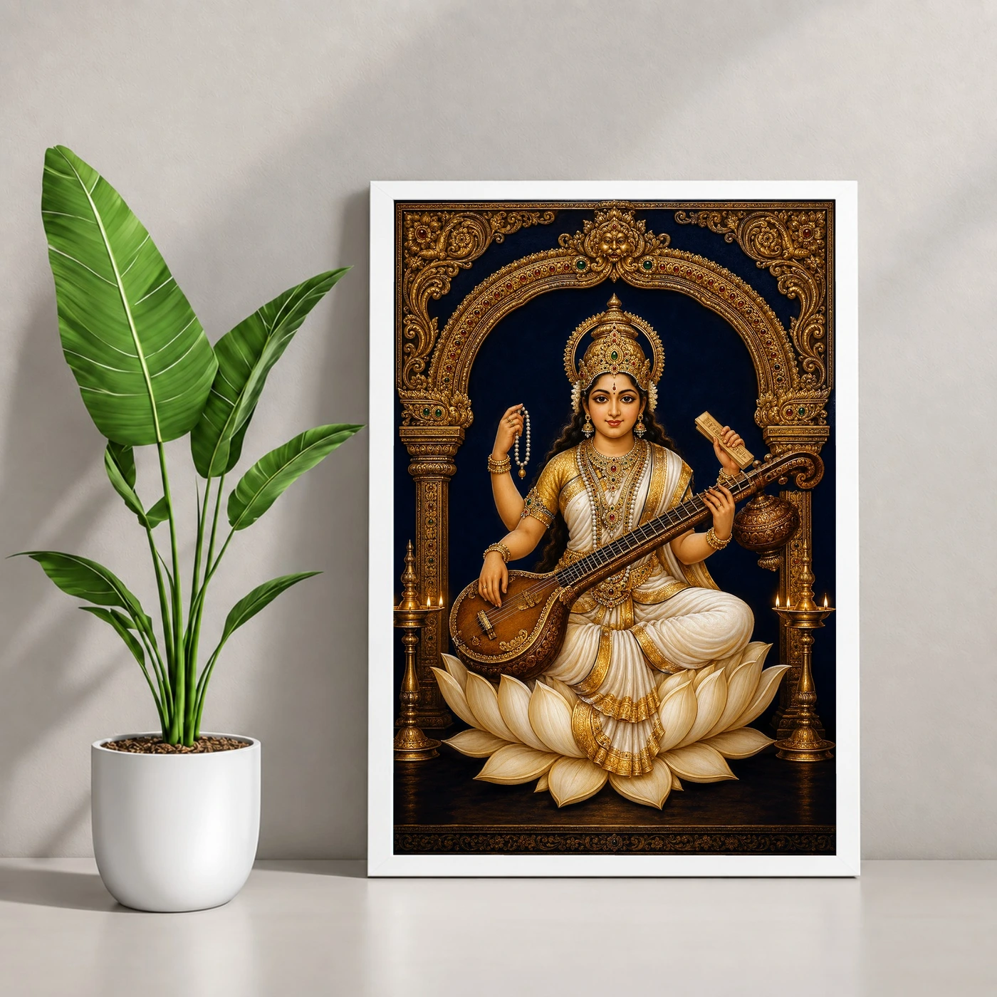 Veena Saraswati — Temple Gold Blessings Frame, view 4