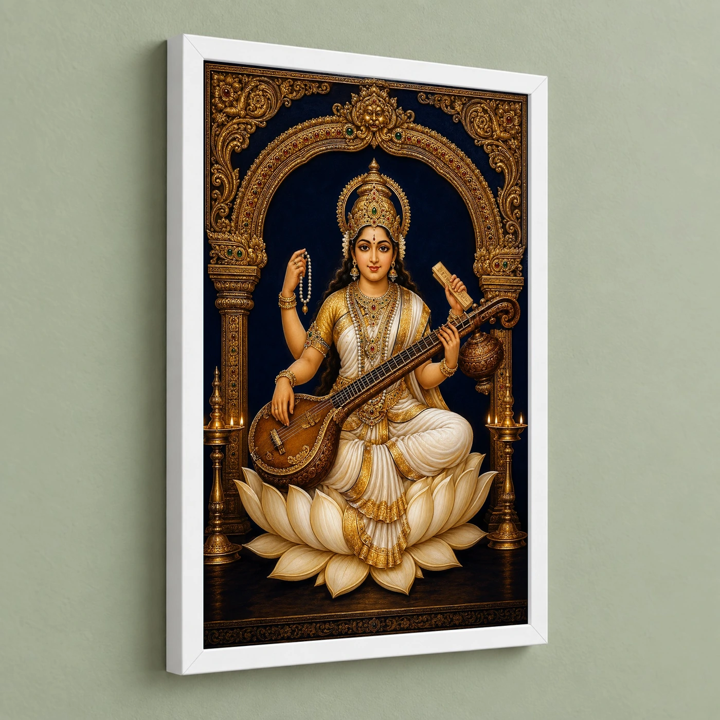 Veena Saraswati — Temple Gold Blessings Frame, view 5