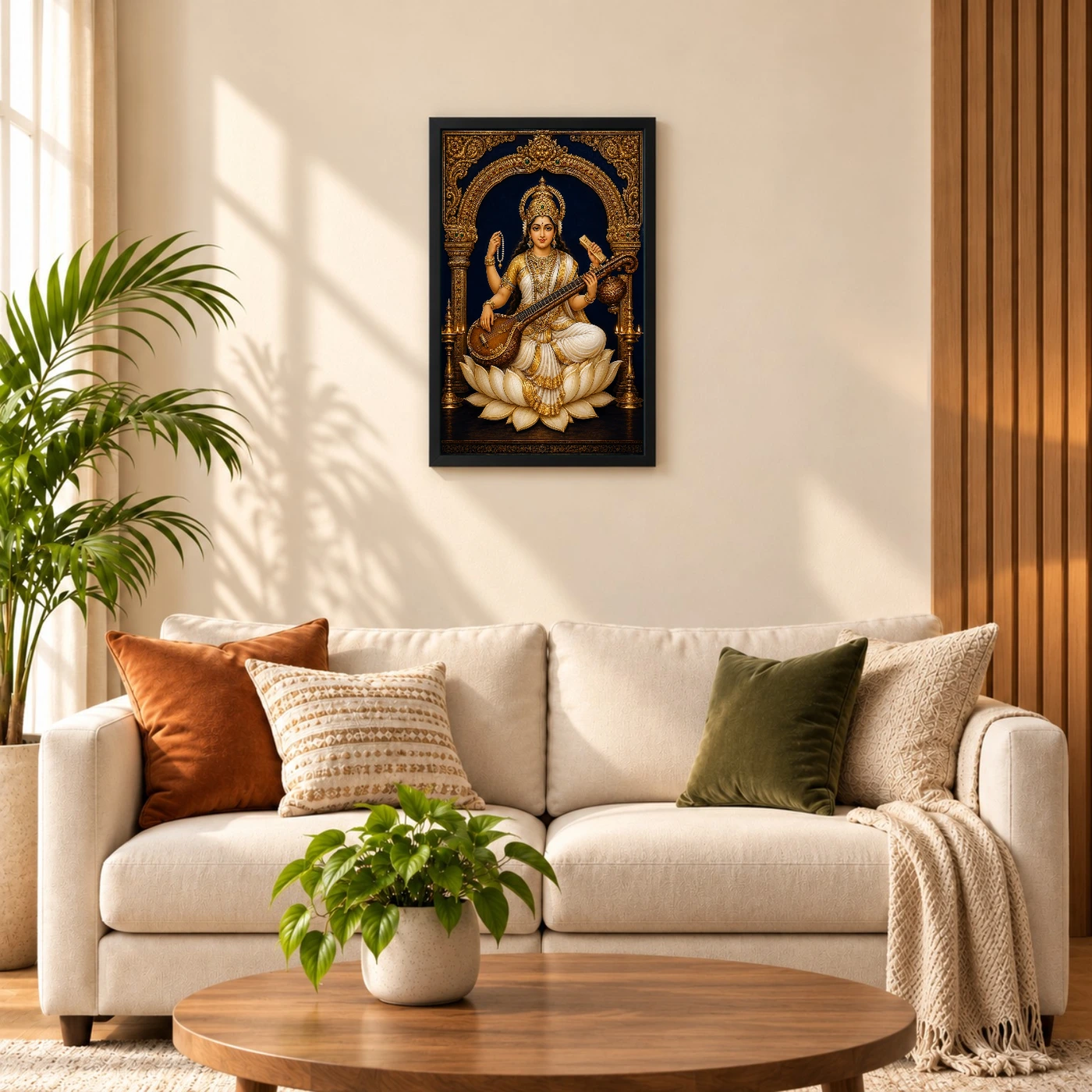 Veena Saraswati — Temple Gold Blessings Frame, view 8