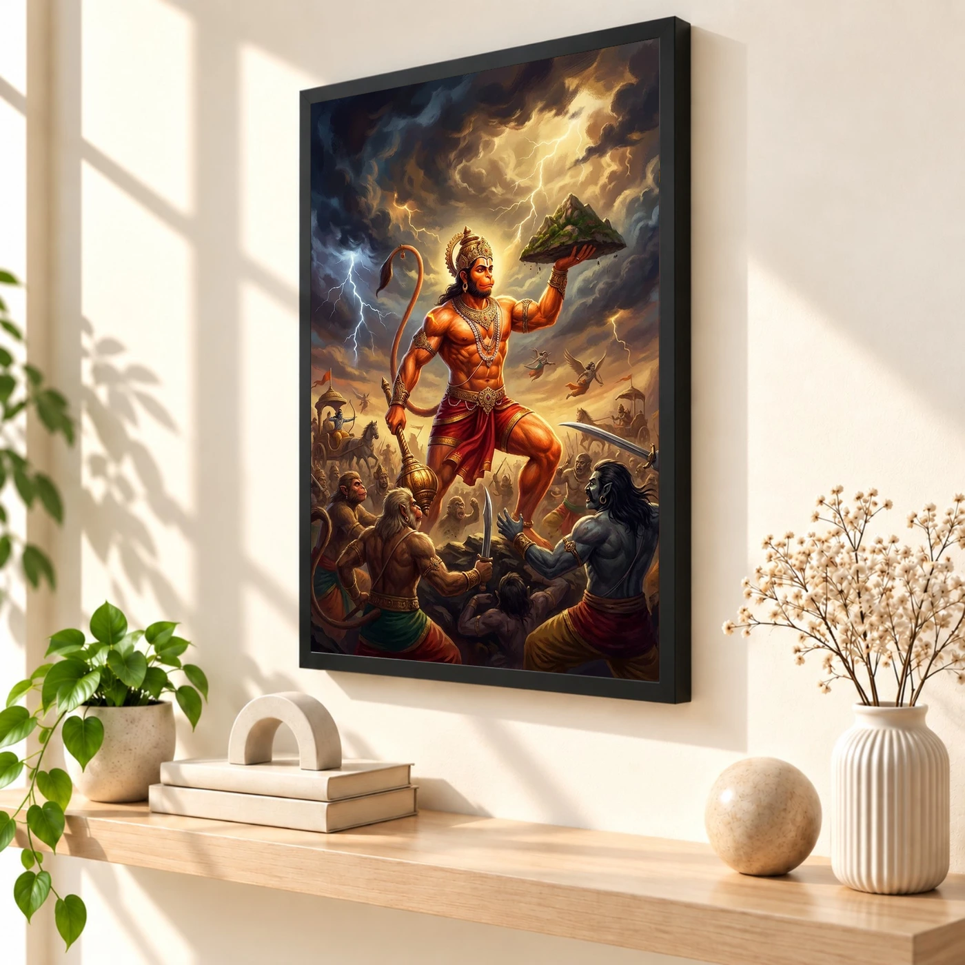Veer Hanuman Battle Warrior Ramayana Dramatic Epic Art Photo Frame, view 2