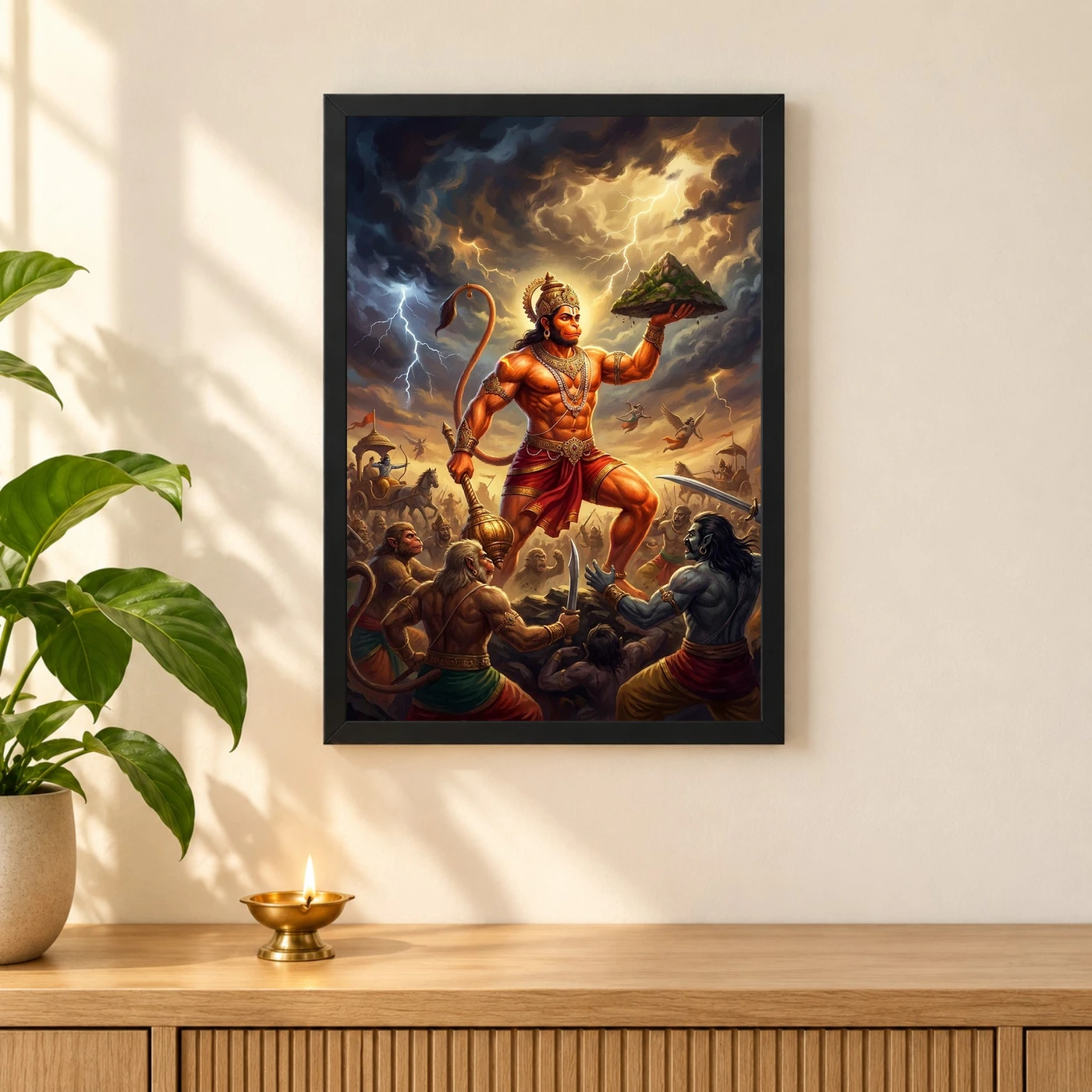 Veer Hanuman Battle Warrior Ramayana Dramatic Epic Art Photo Frame, view 3