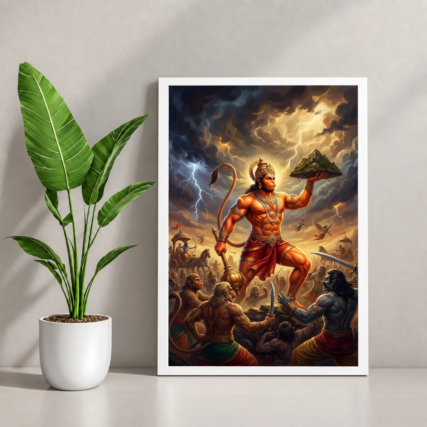 Veer Hanuman Battle Warrior Ramayana Dramatic Epic Art Photo Frame, view 4