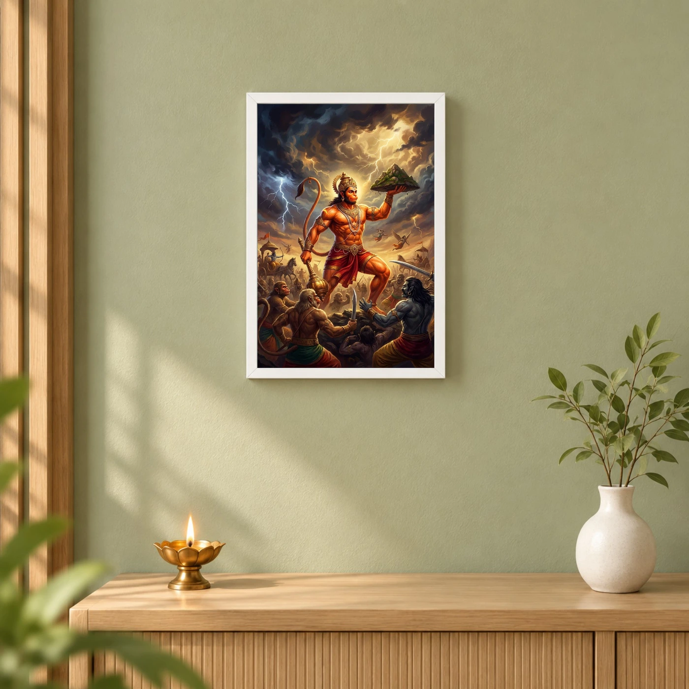 Veer Hanuman Battle Warrior Ramayana Dramatic Epic Art Photo Frame, view 6