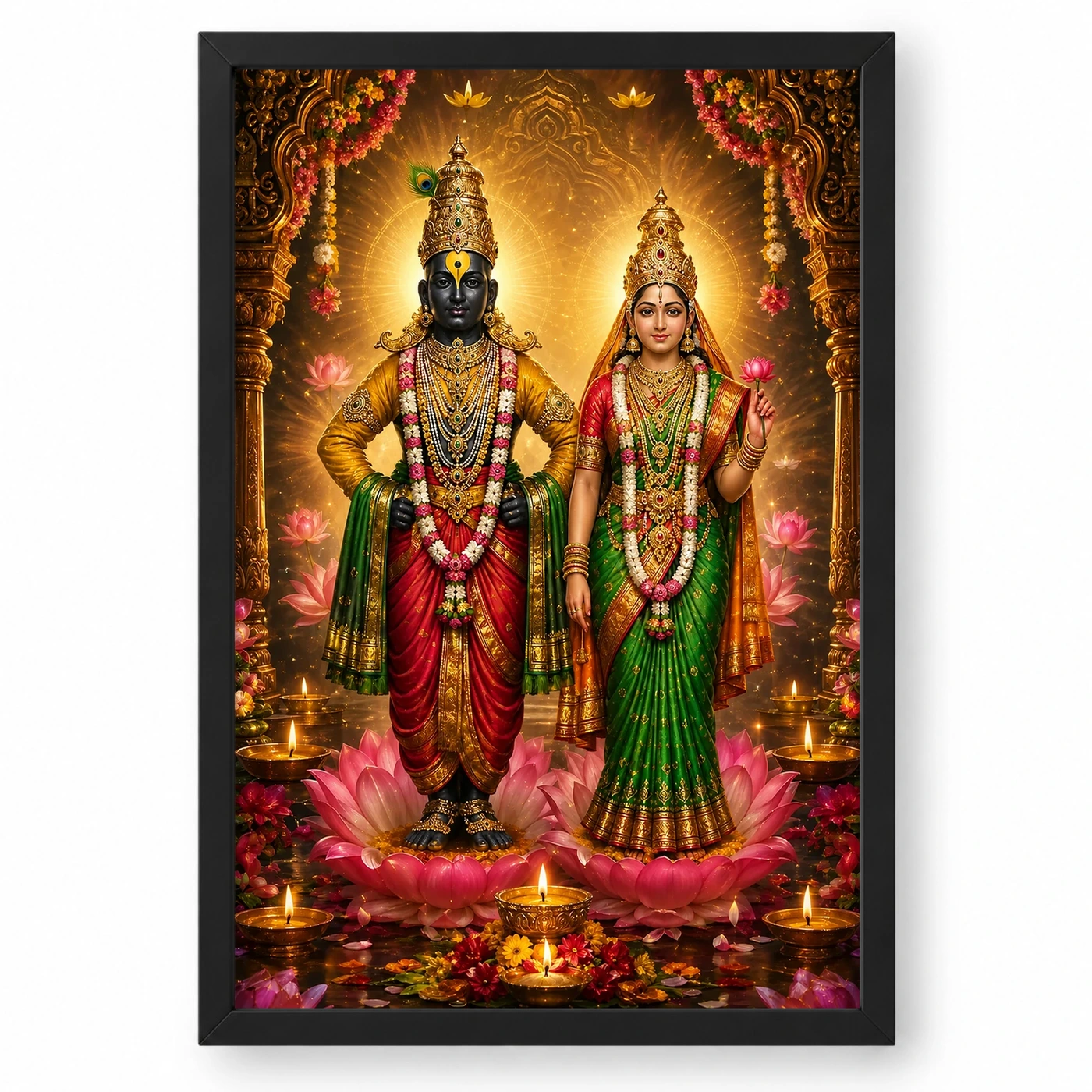 Vitthal Rukmini Lotus And Diya Radiance Photo Frame