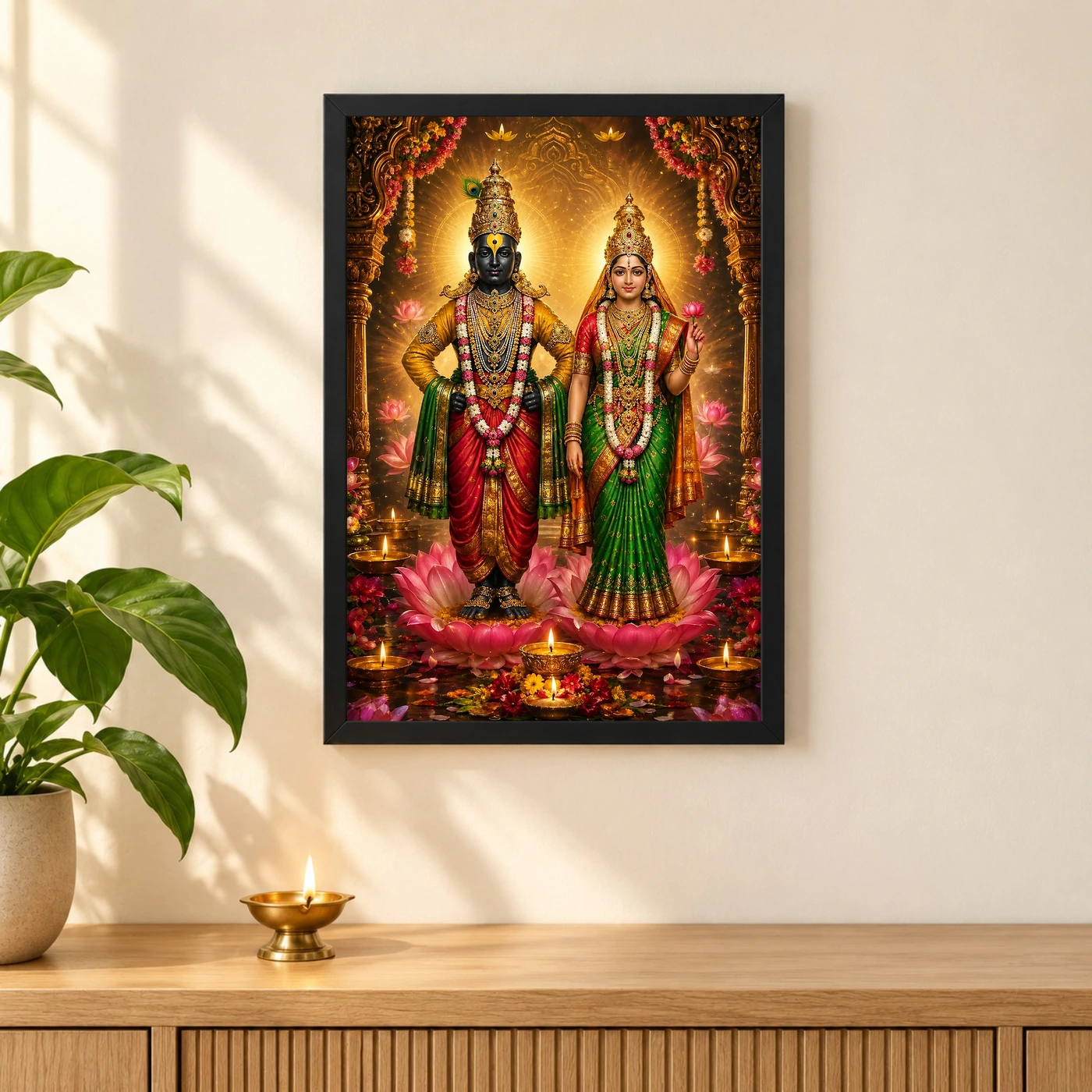 Vitthal Rukmini Lotus And Diya Radiance Photo Frame, view 3