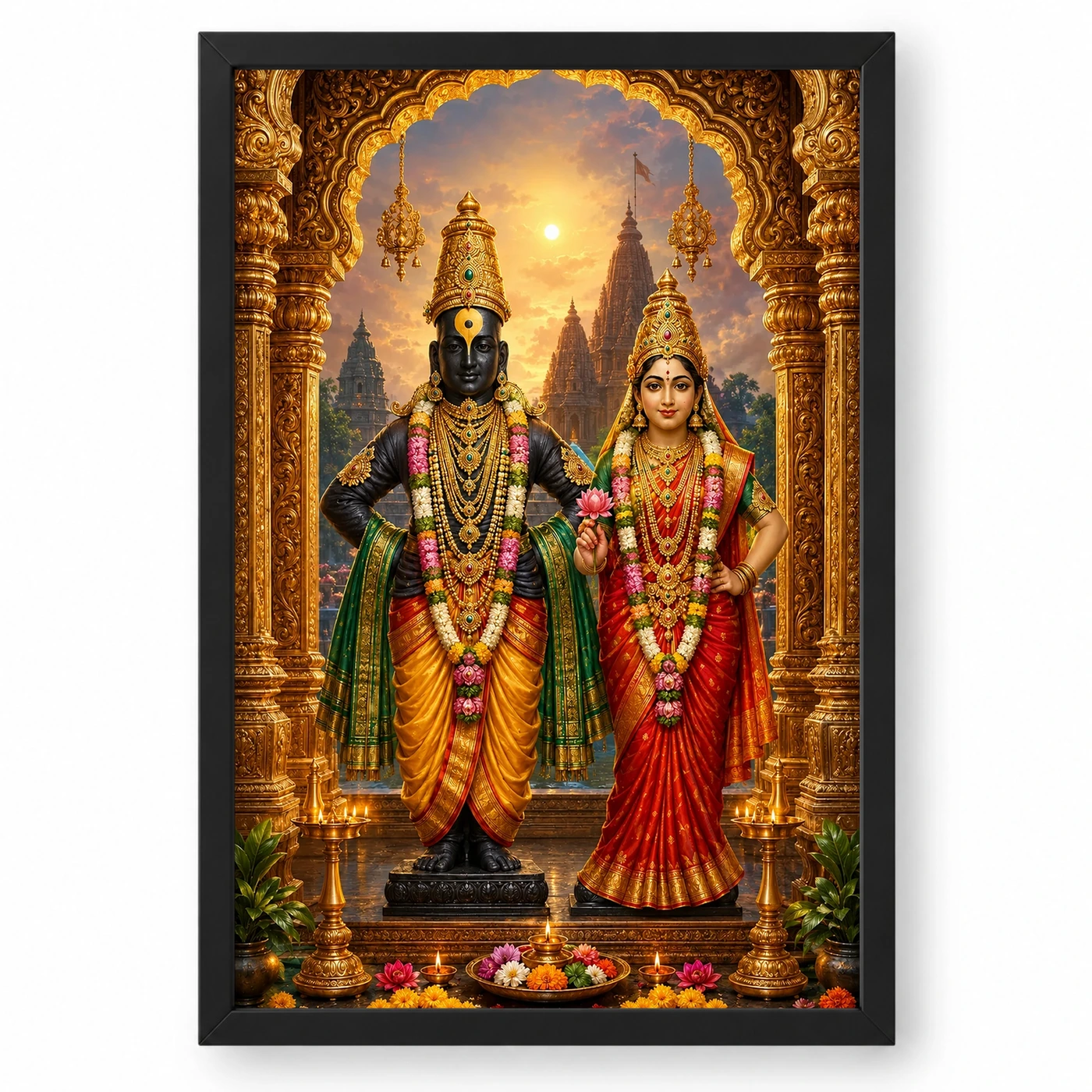 Vitthal Rukmini Ornate Golden Temple Darshan Photo Frame