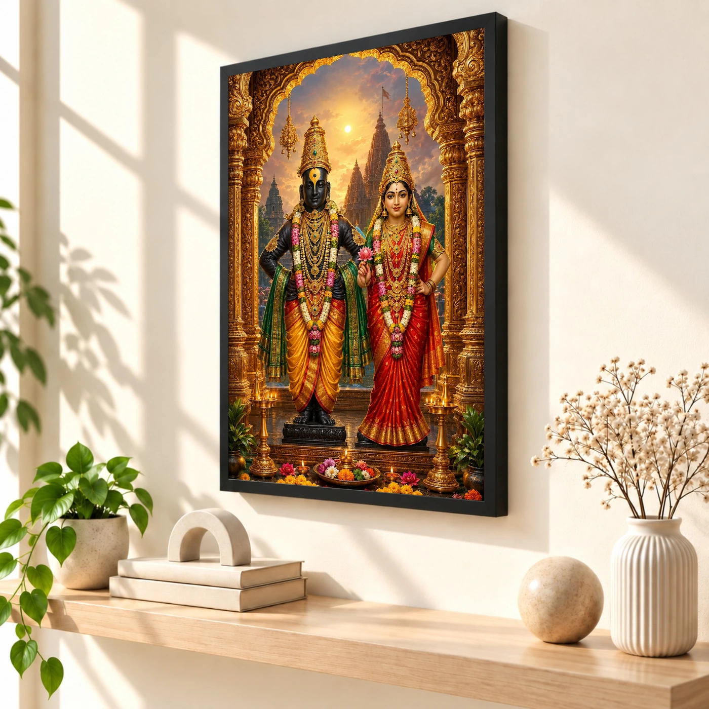 Vitthal Rukmini Ornate Golden Temple Darshan Photo Frame, view 2