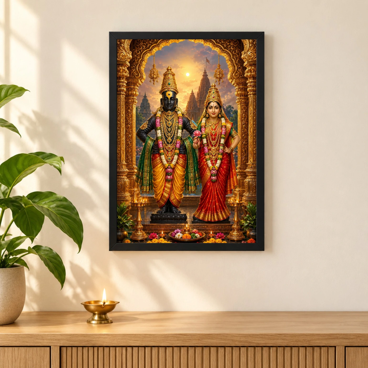 Vitthal Rukmini Ornate Golden Temple Darshan Photo Frame, view 3