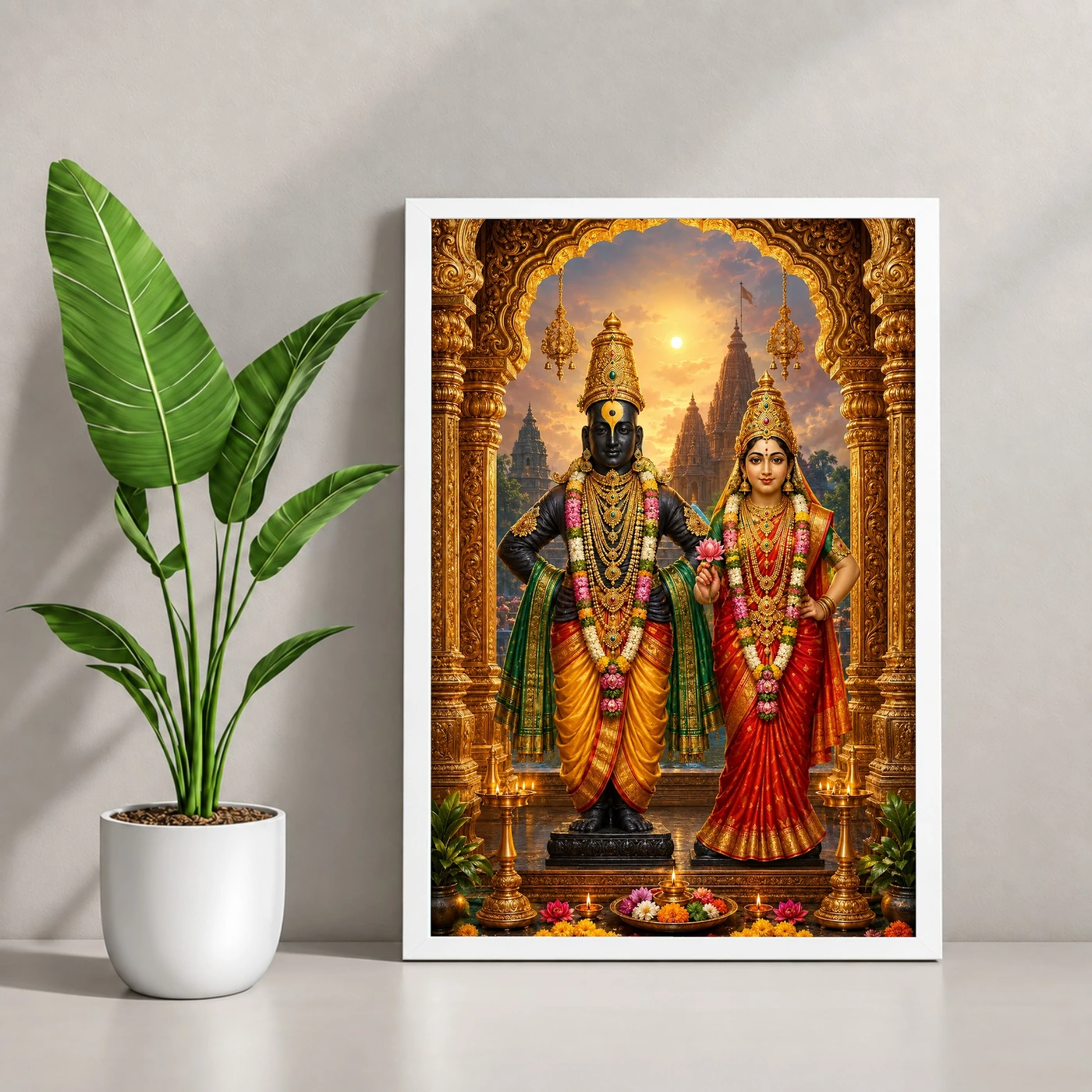 Vitthal Rukmini Ornate Golden Temple Darshan Photo Frame, view 4